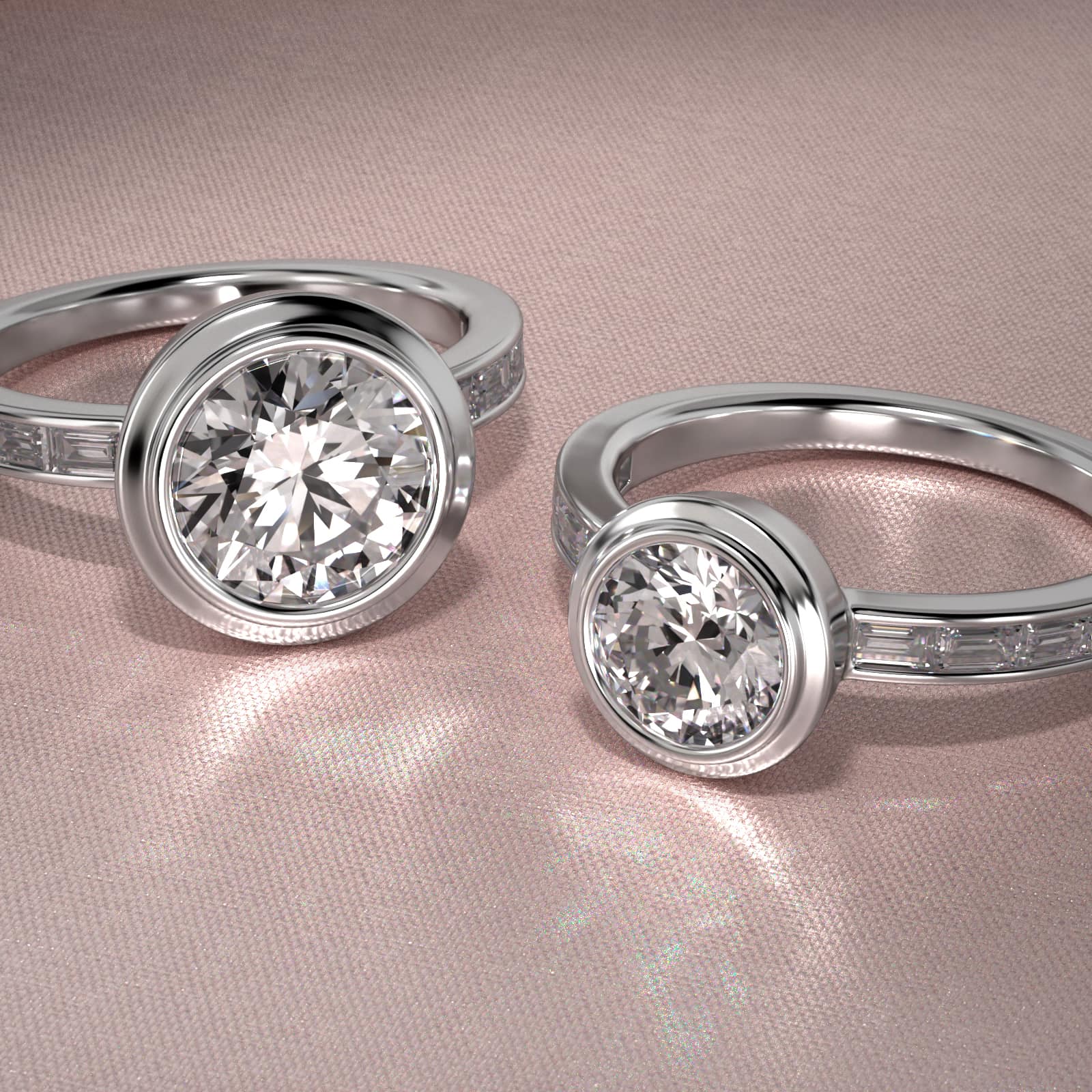 Diamond Line Engagement Ring With Channel Set Baguette Cut Diamonds In 14K White Gold