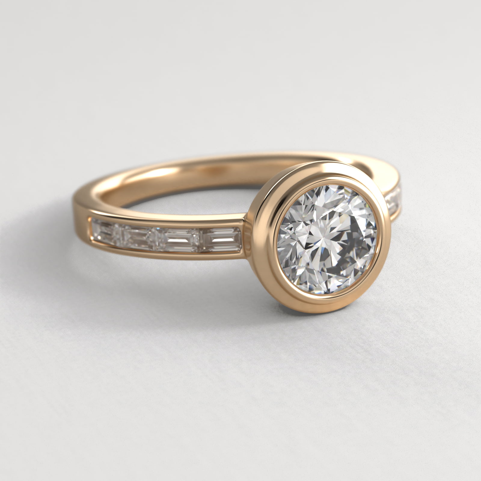 Diamond Line Engagement Ring With Channel Set Baguette Cut Diamonds In 18K Yellow Gold