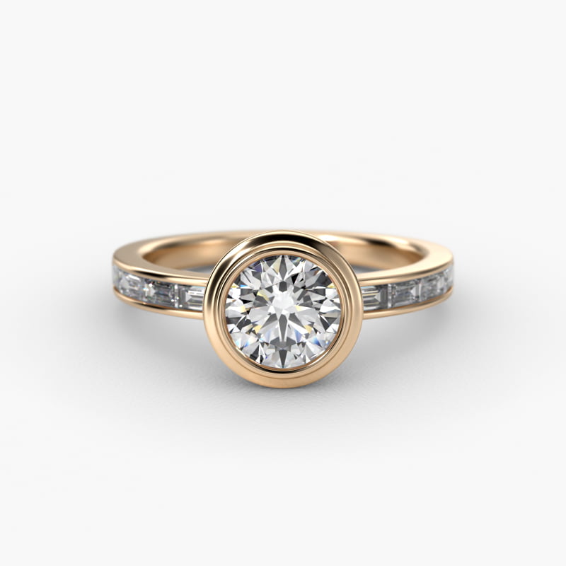 Diamond Line Engagement Ring With Channel Set Baguette Cut Diamonds In 14K Yellow Gold