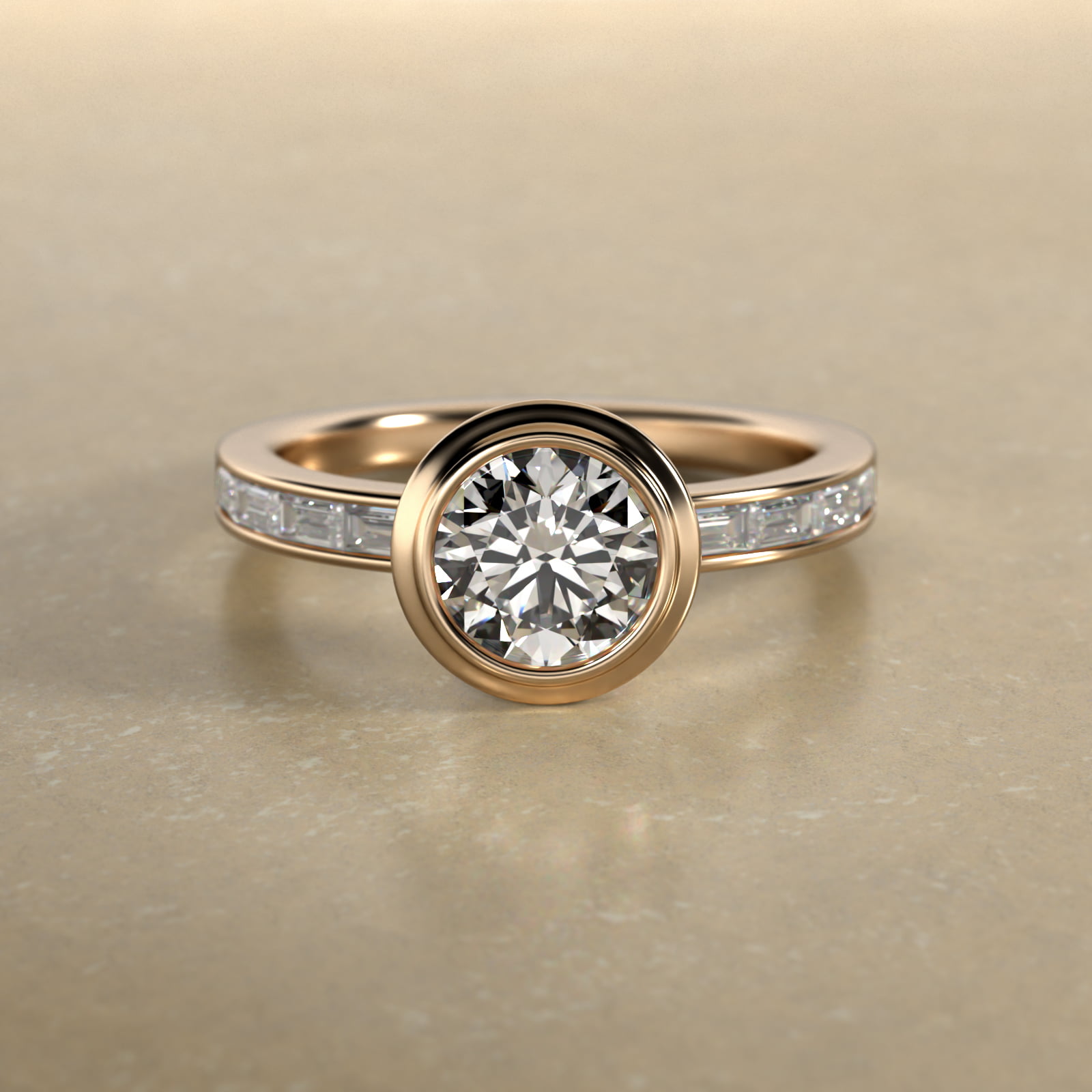 Diamond Line Engagement Ring With Channel Set Baguette Cut Diamonds In 14K Yellow Gold