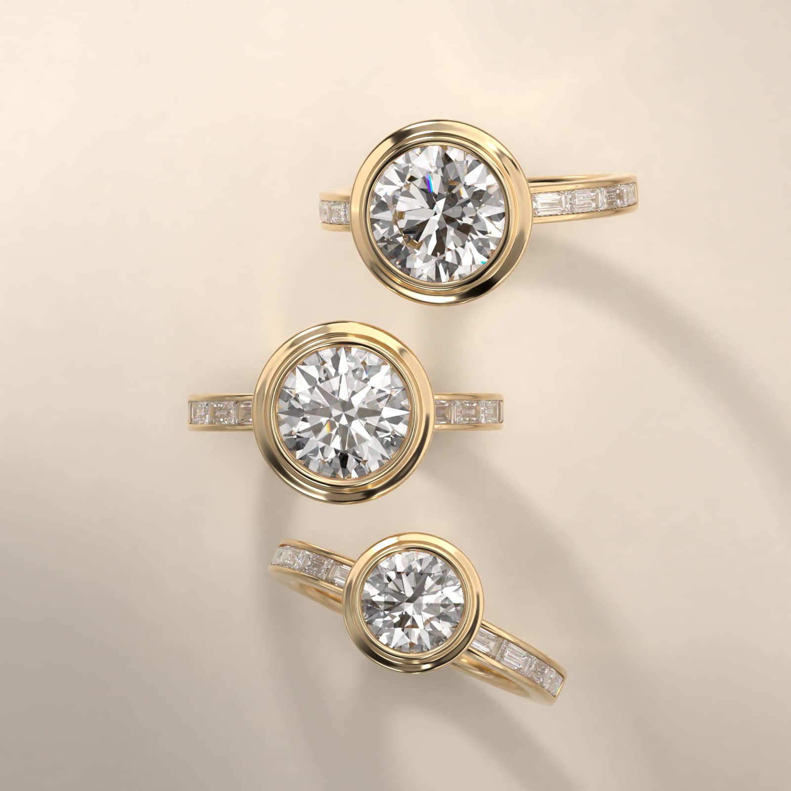 Diamond Line Engagement Ring With Channel Set Baguette Cut Diamonds In 14K Yellow Gold