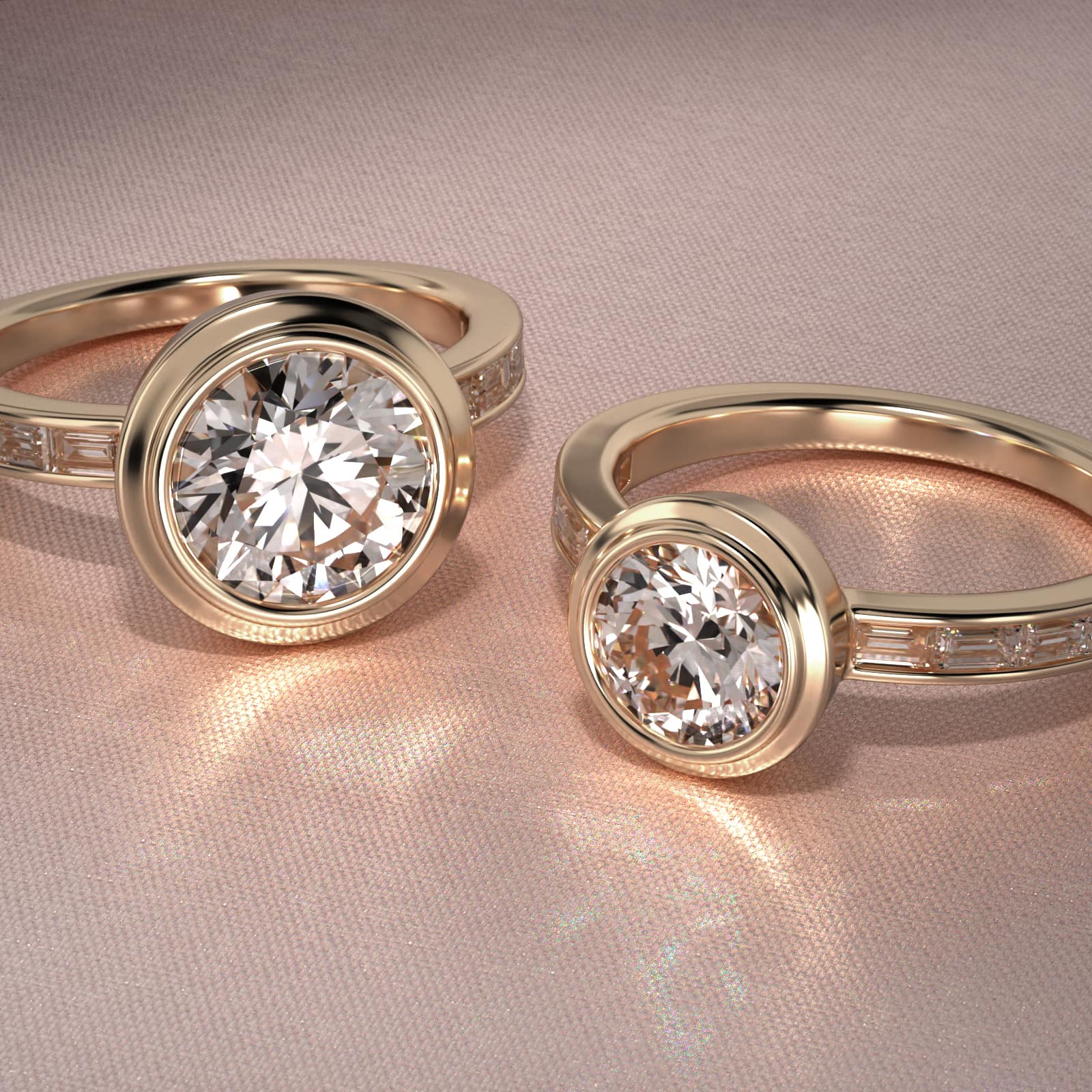 Diamond Line Engagement Ring With Channel Set Baguette Cut Diamonds In 18K Yellow Gold