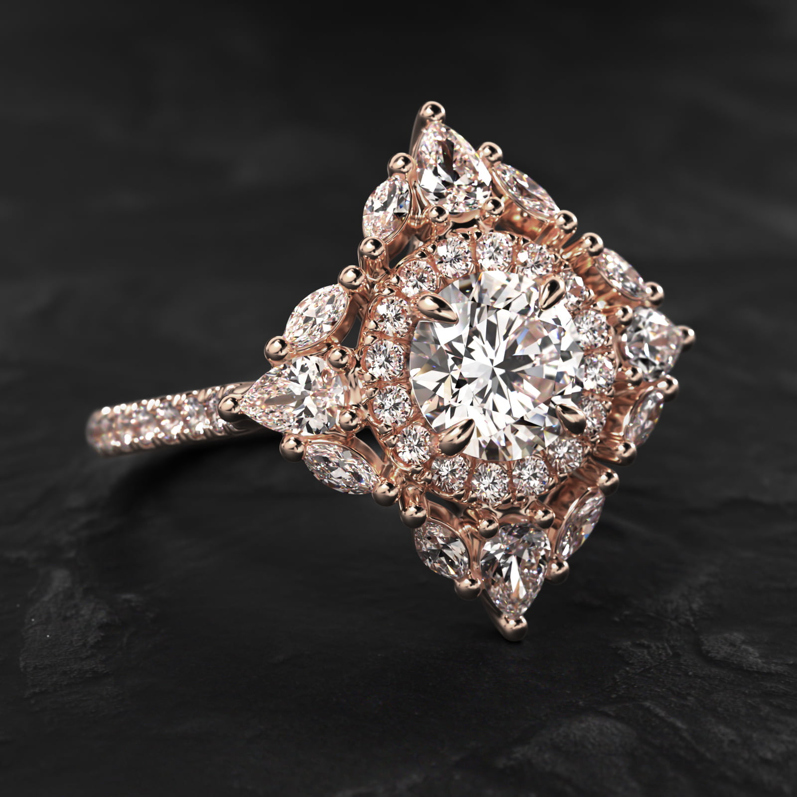 Empress Diamond Halo Engagement Ring In 14K Rose Gold
