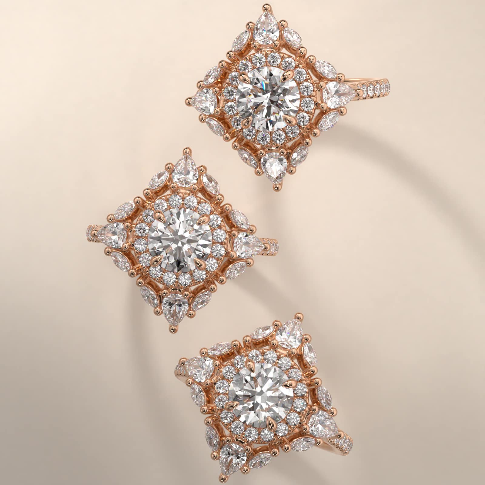 Empress Diamond Halo Engagement Ring In 14K Rose Gold