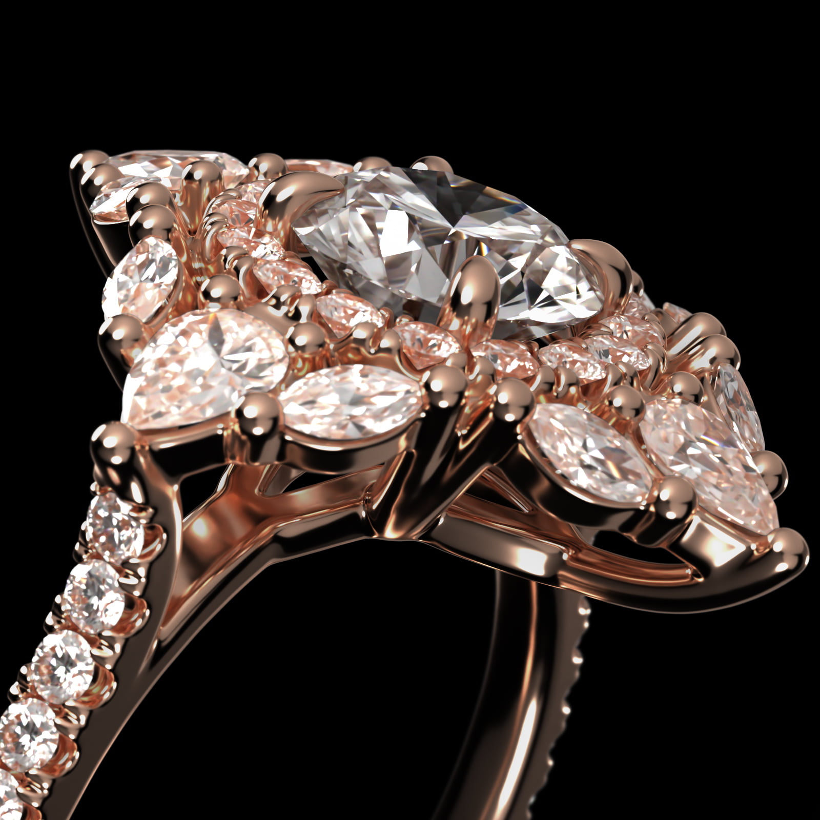 Empress Diamond Halo Engagement Ring In 14K Rose Gold