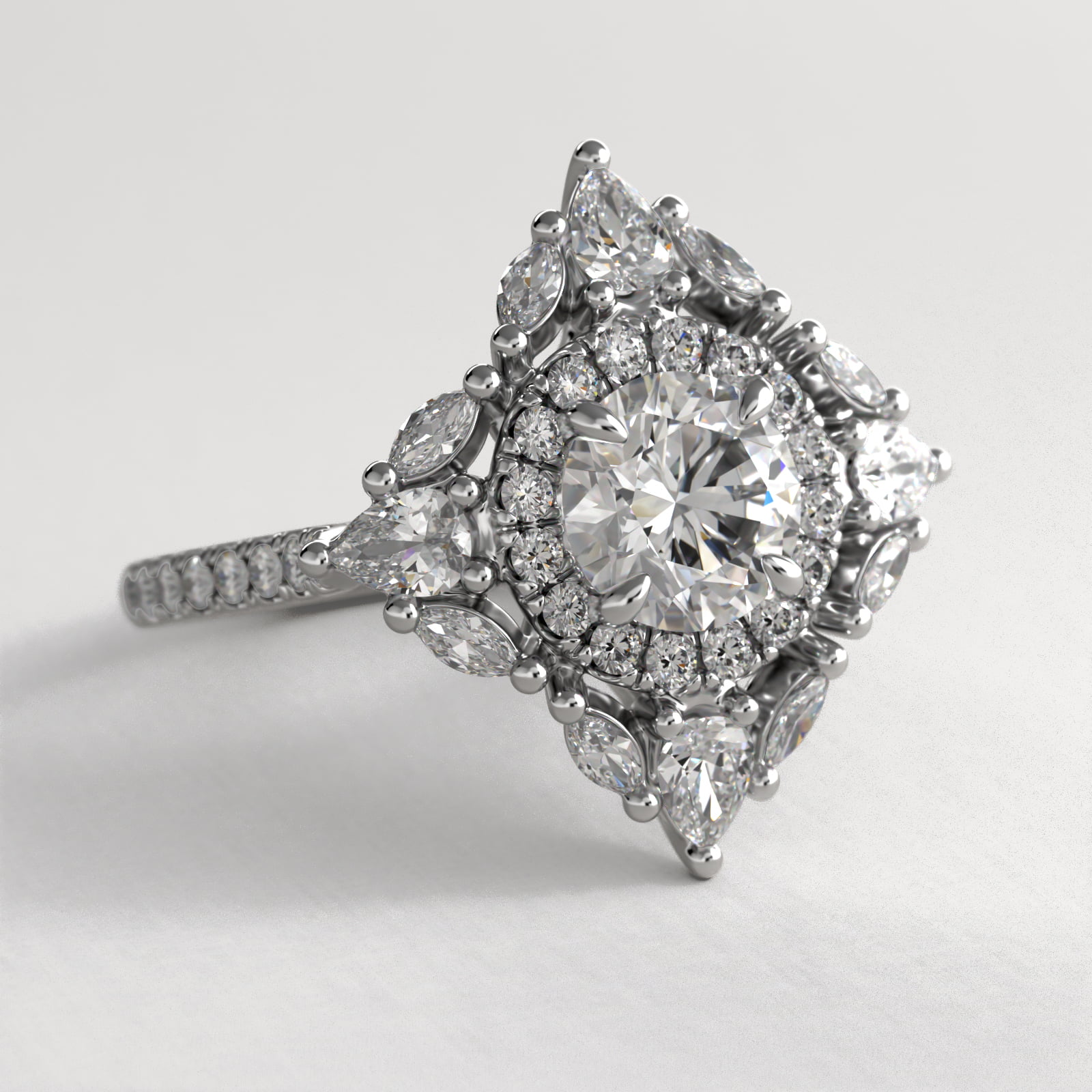 Empress Diamond Halo Engagement Ring In 14K White Gold