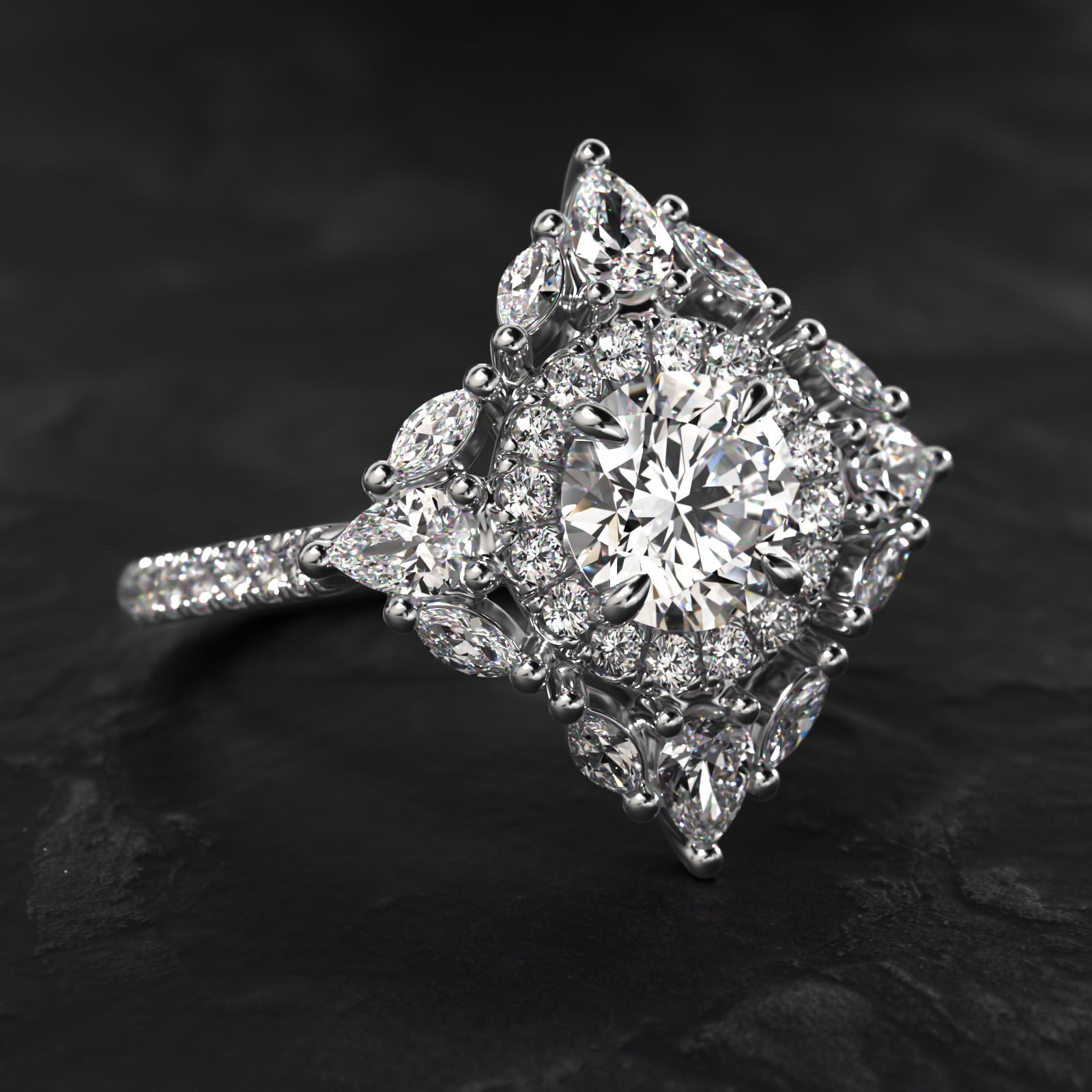 Empress Diamond Halo Engagement Ring In Platinum
