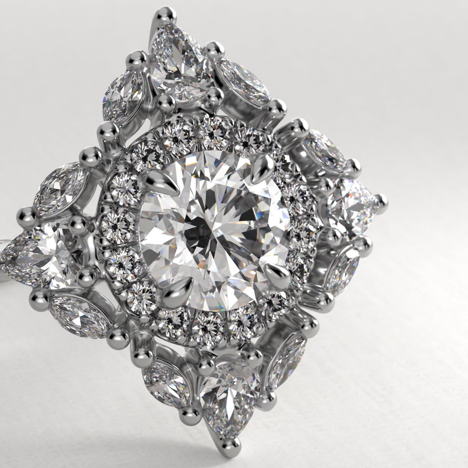 Empress Diamond Halo Engagement Ring In 18K White Gold