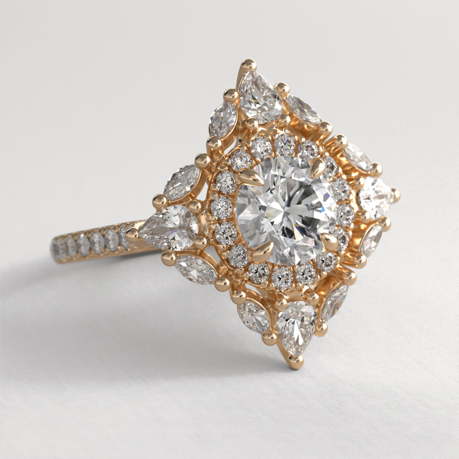 Empress Diamond Halo Engagement Ring In 18K Yellow Gold