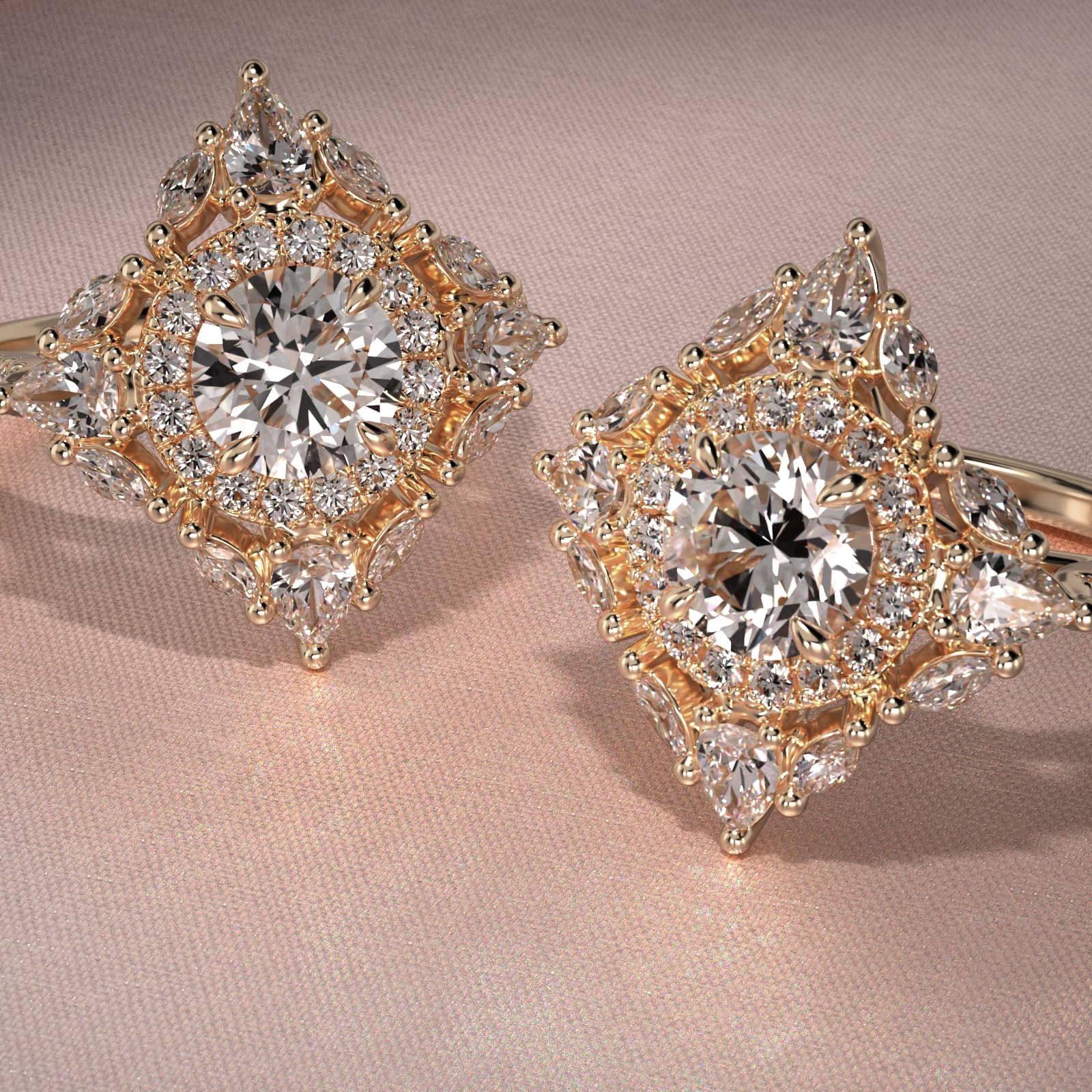 Empress Diamond Halo Engagement Ring In 14K Yellow Gold