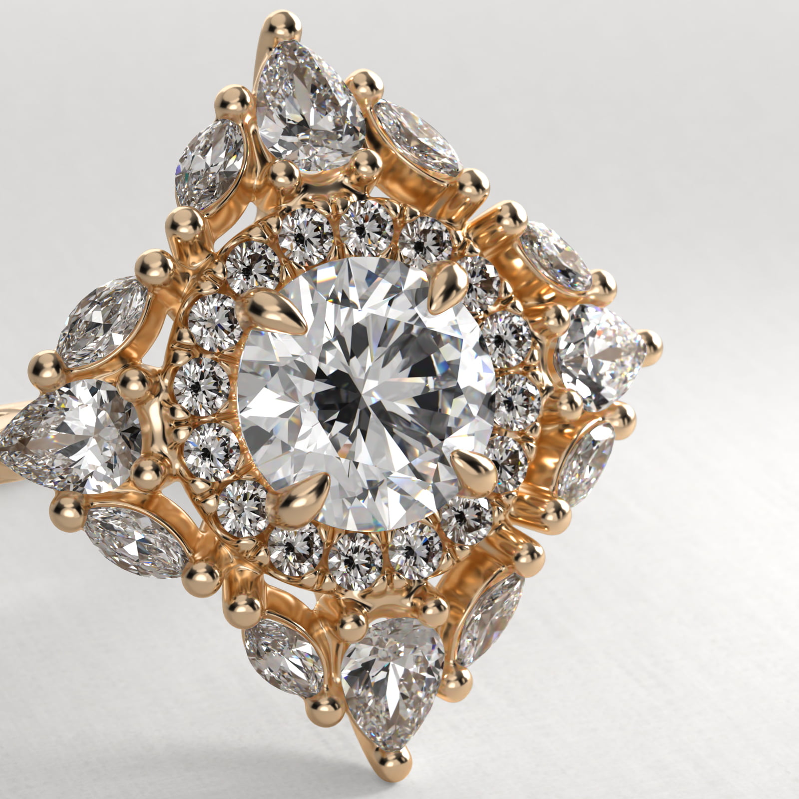 Empress Diamond Halo Engagement Ring In 18K Yellow Gold