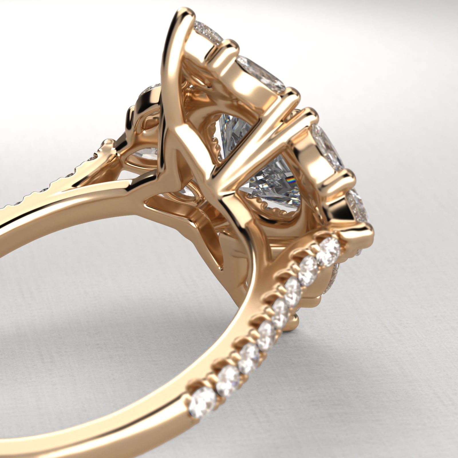 Empress Diamond Halo Engagement Ring In 14K Yellow Gold