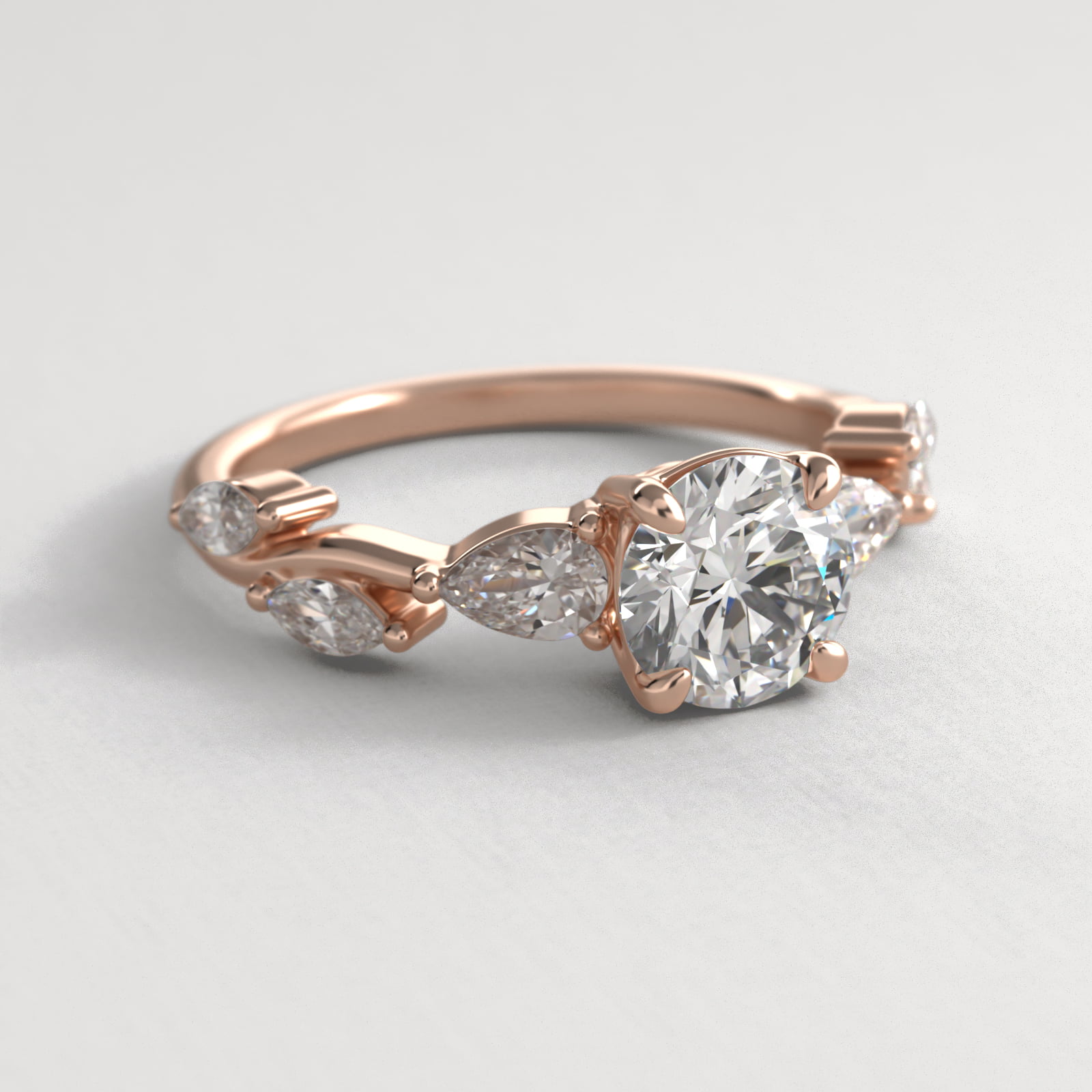 Diamond Vine Side Stone Engagement Ring In 14K Rose Gold