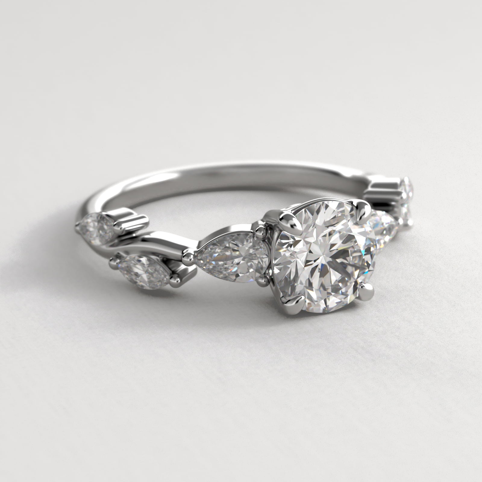 Diamond Vine Side Stone Engagement Ring In 14K White Gold