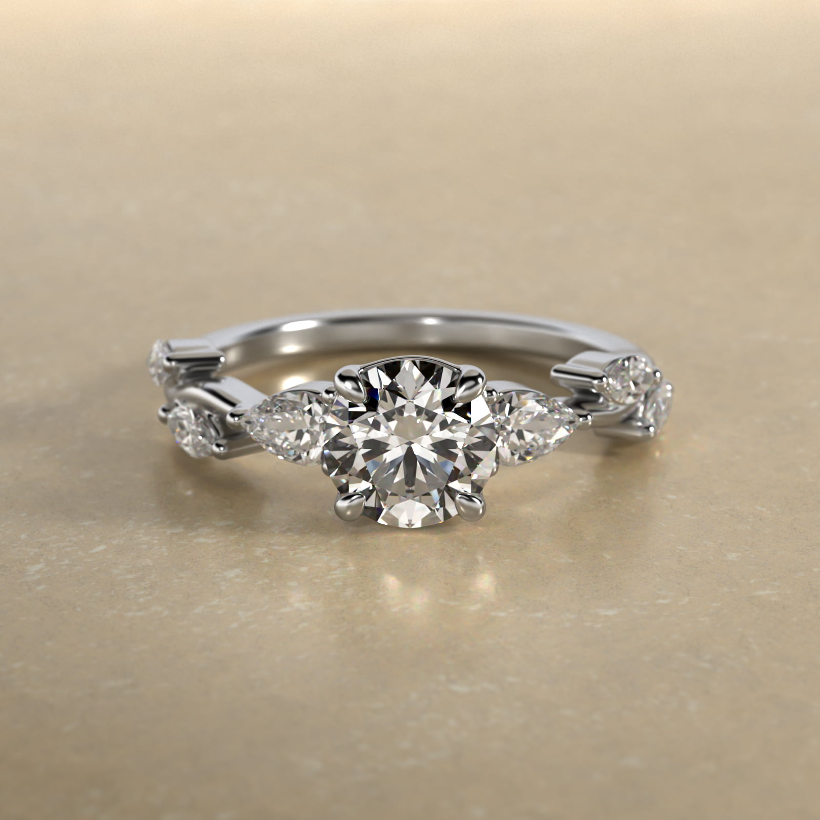 Diamond Vine Side Stone Engagement Ring In 18K White Gold