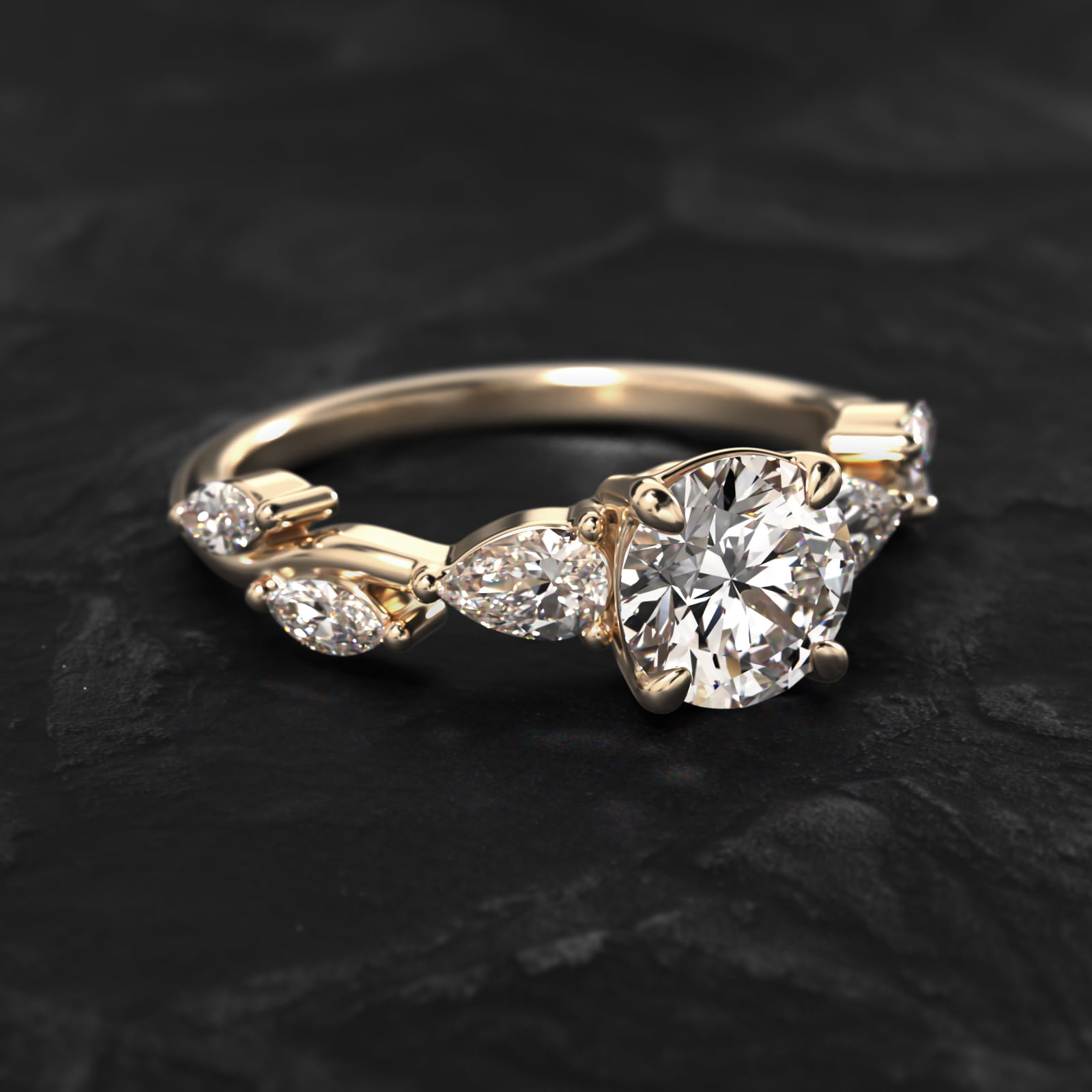 Diamond Vine Side Stone Engagement Ring In 14K Yellow Gold