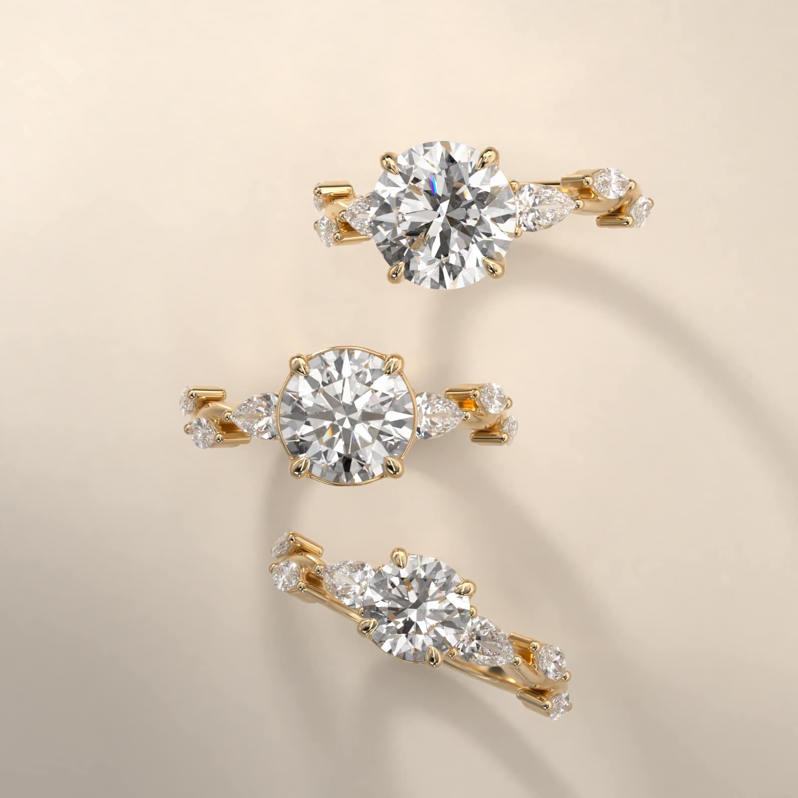 Diamond Vine Side Stone Engagement Ring In 14K Yellow Gold