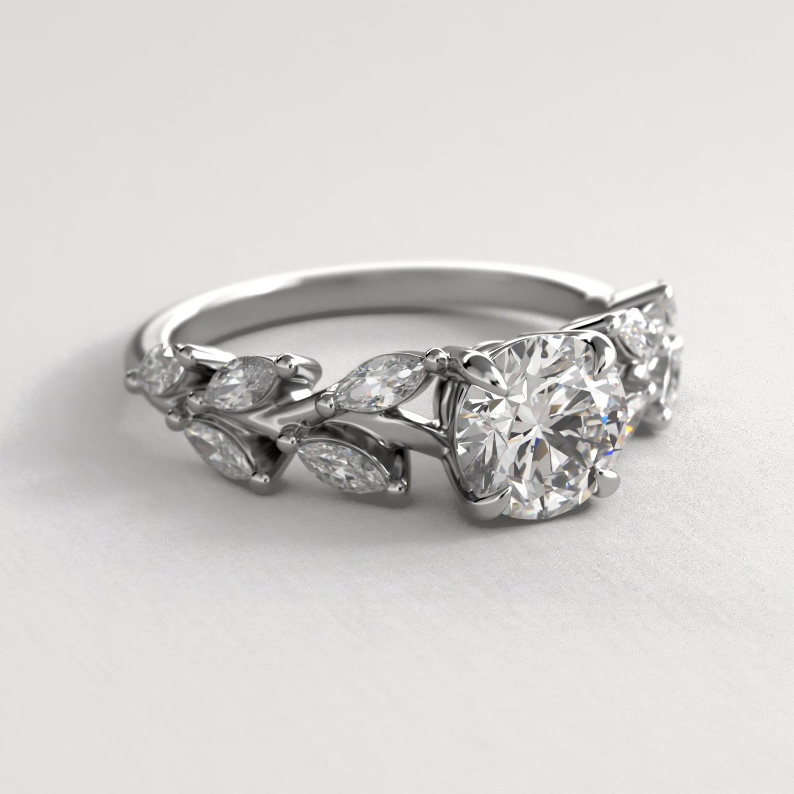 Diamond Wreath Side Stone Engagement Ring In Platinum