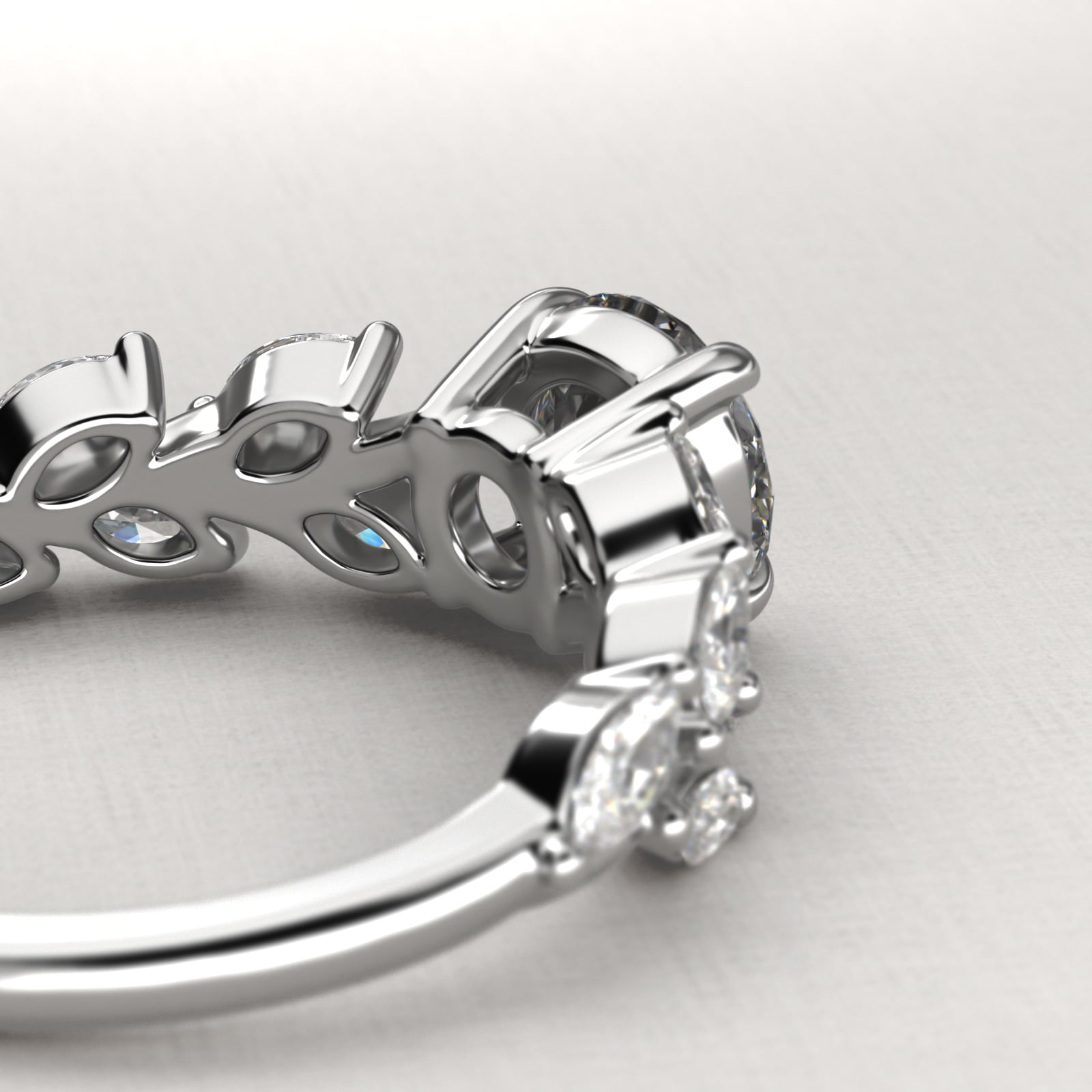 Diamond Wreath Side Stone Engagement Ring In Platinum