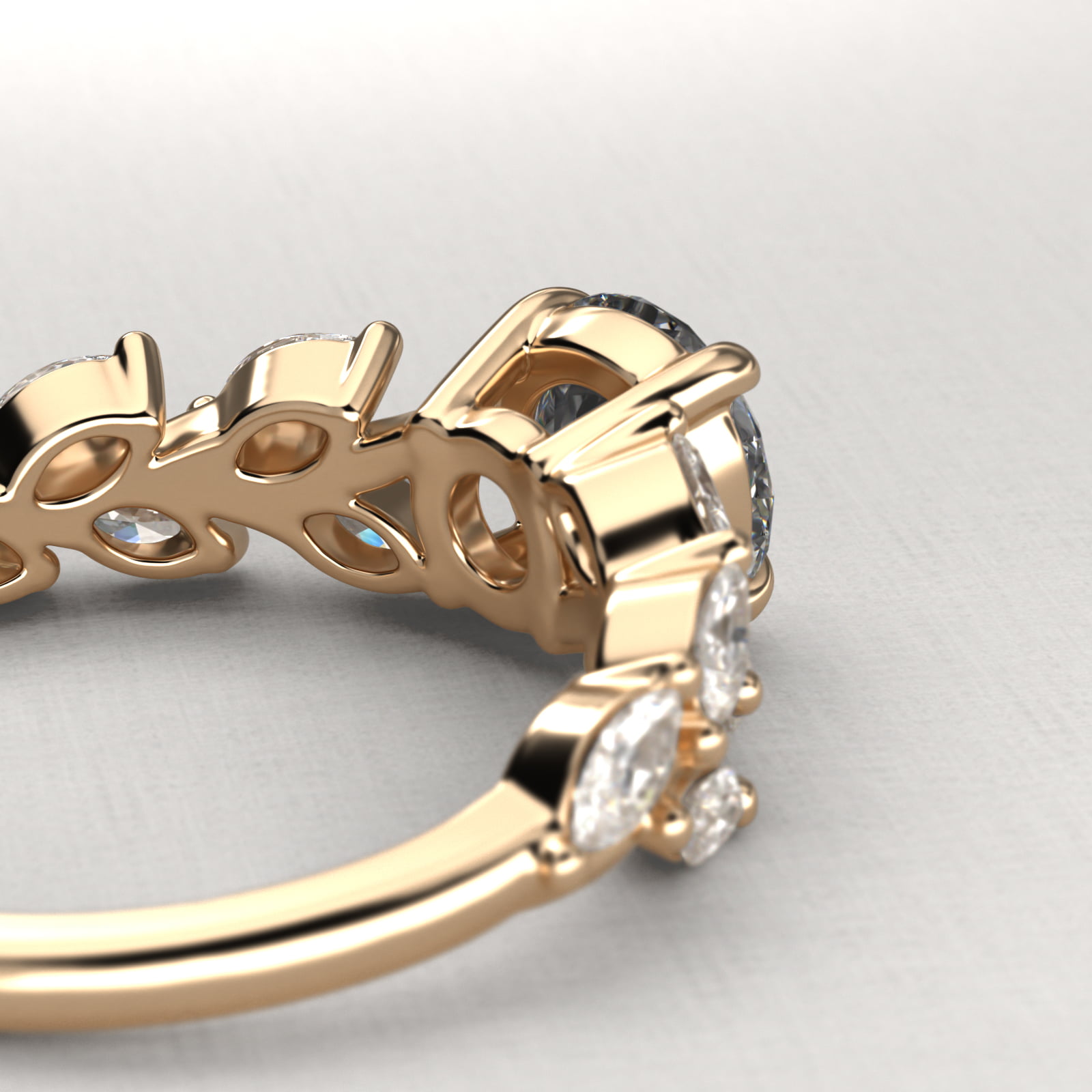 Diamond Wreath Side Stone Engagement Ring In 14K Yellow Gold