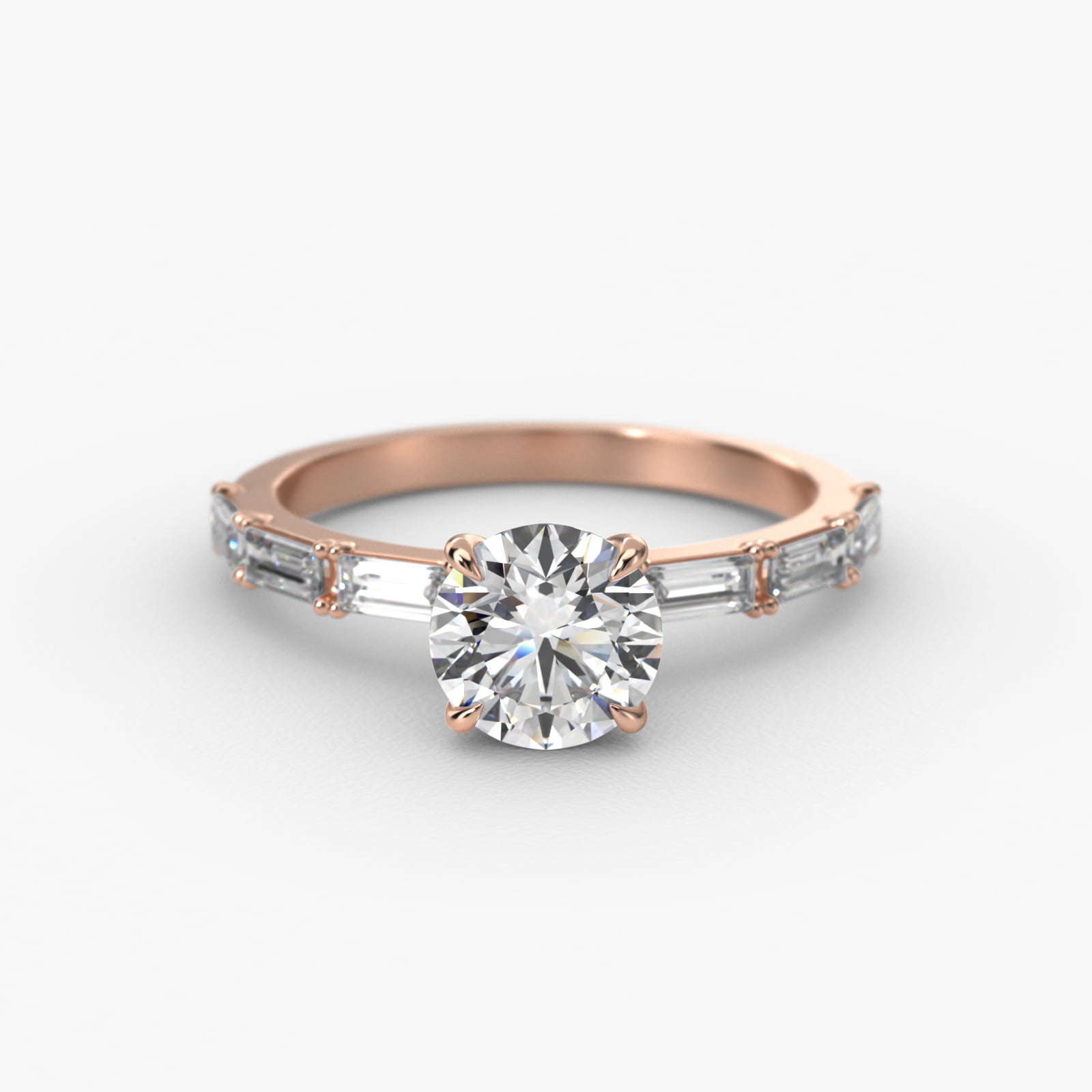 Floating Diamond Line Side Stone Engagement Ring In 14K Rose Gold