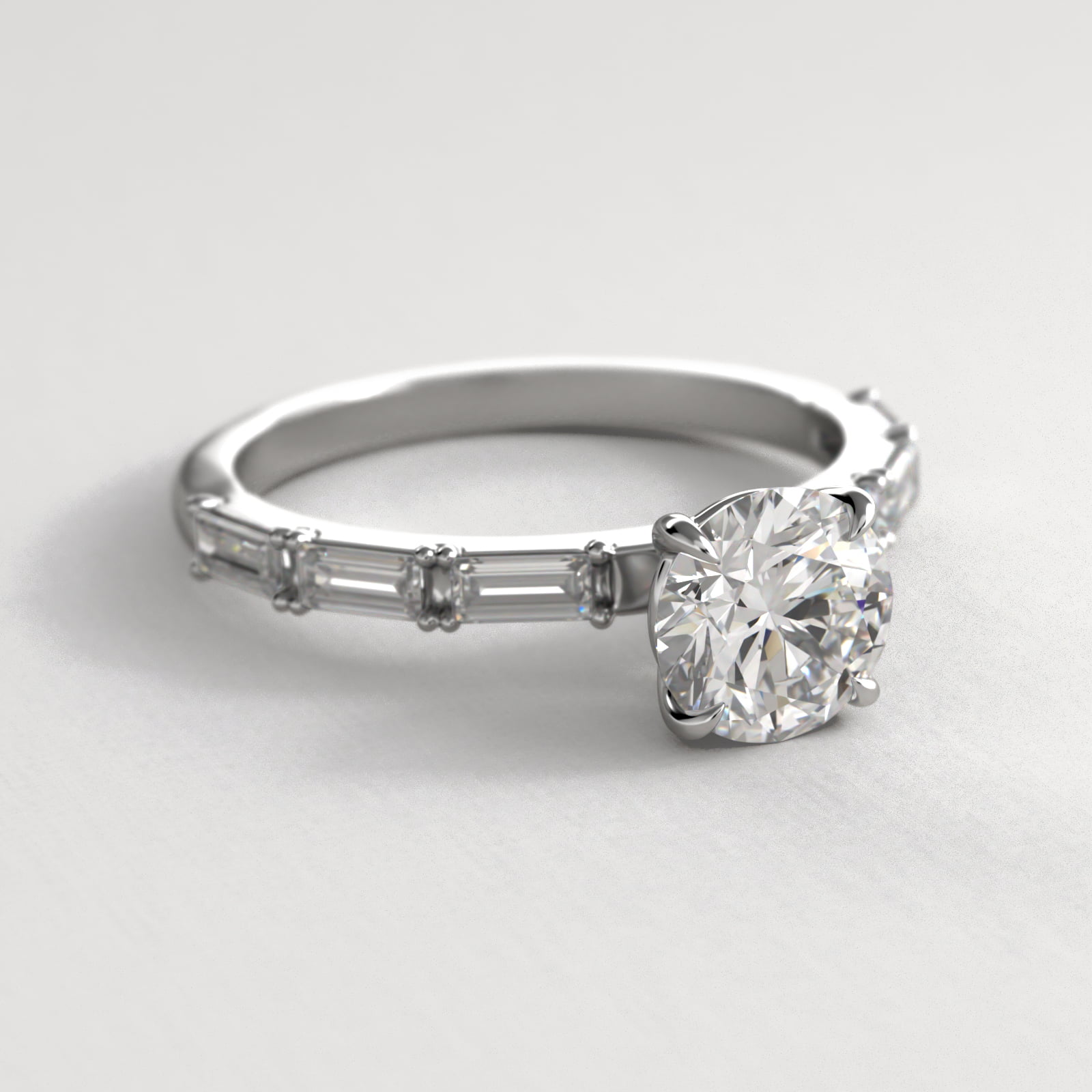 Floating Diamond Line Side Stone Engagement Ring In 14K White Gold