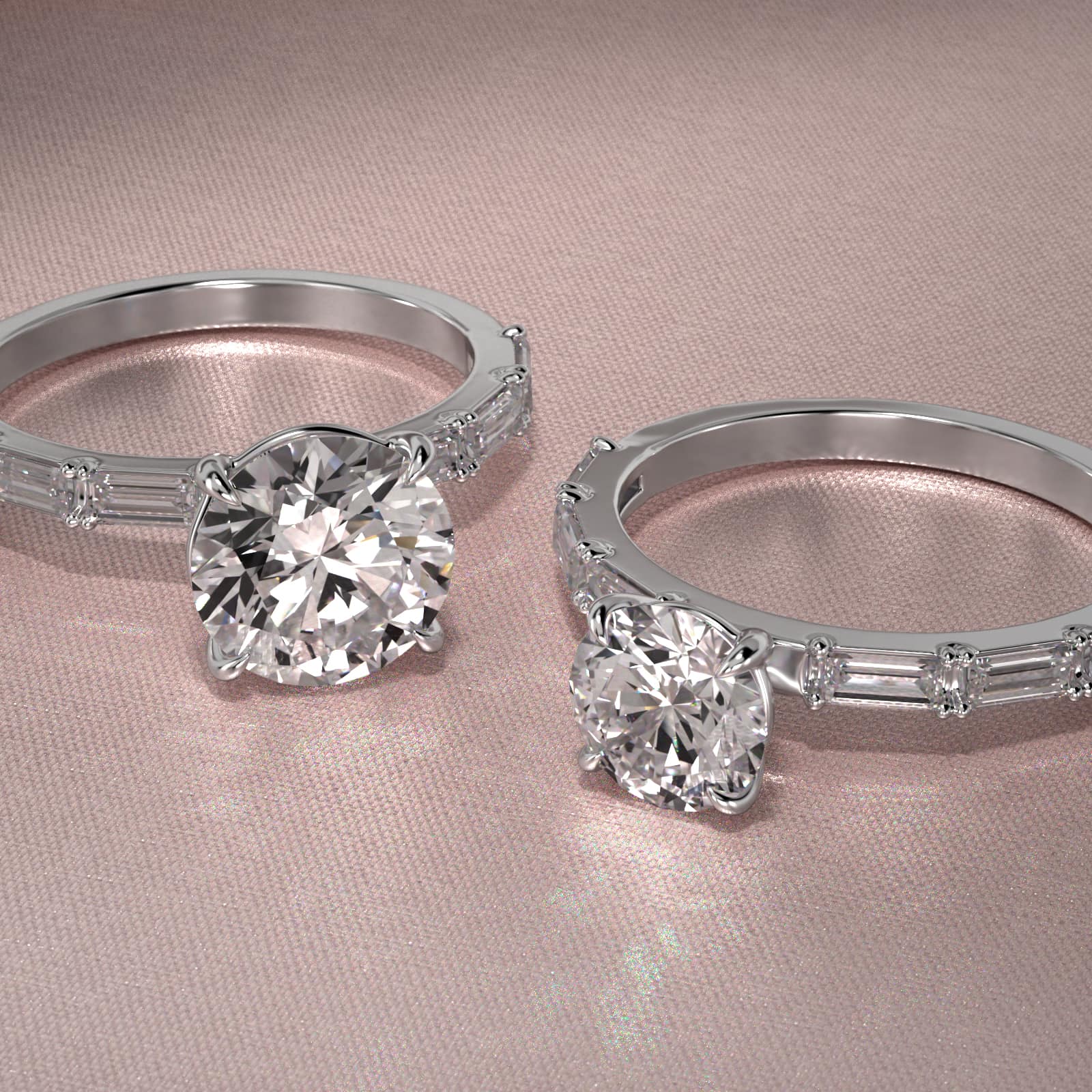 Floating Diamond Line Side Stone Engagement Ring In 18K White Gold