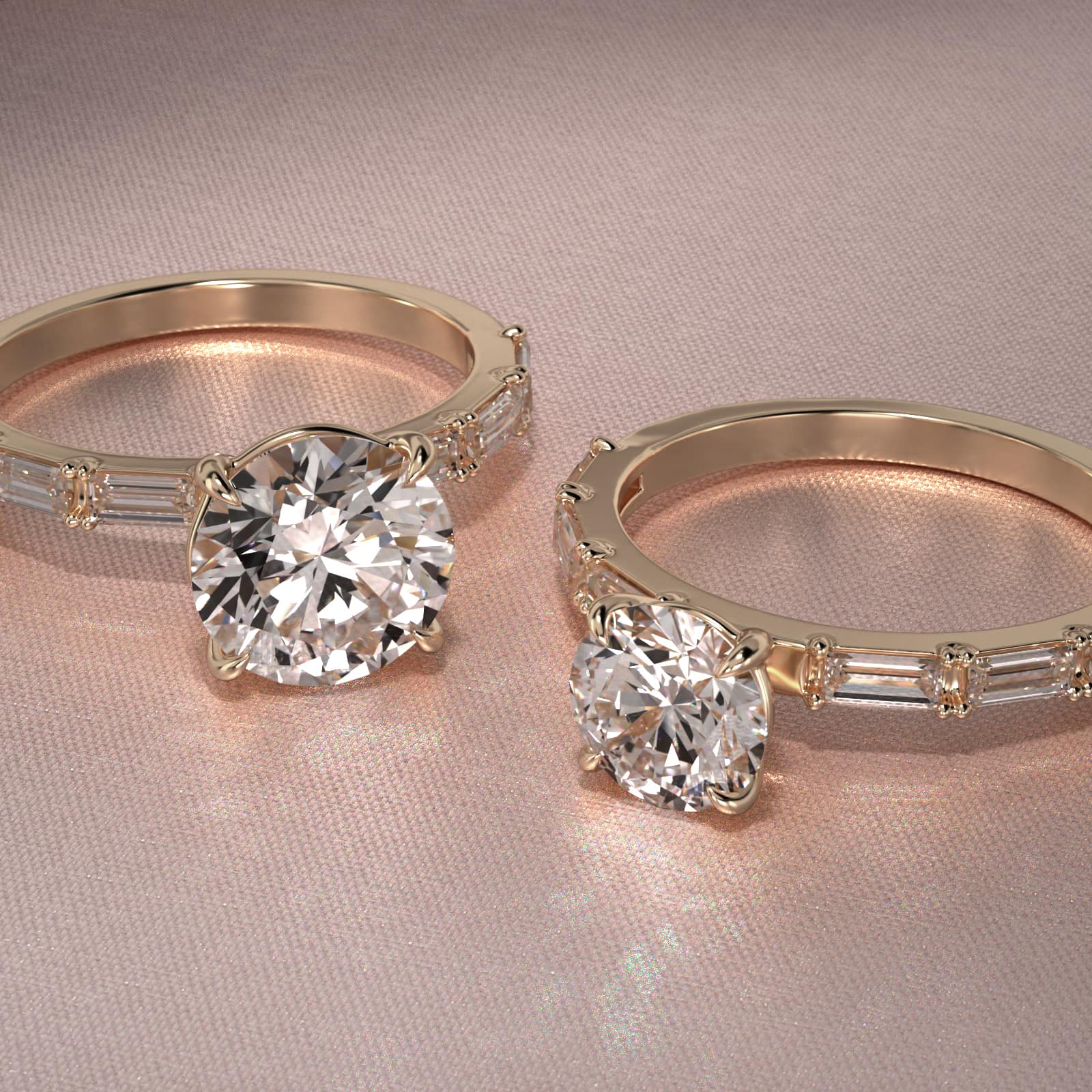 Floating Diamond Line Side Stone Engagement Ring In 18K Yellow Gold