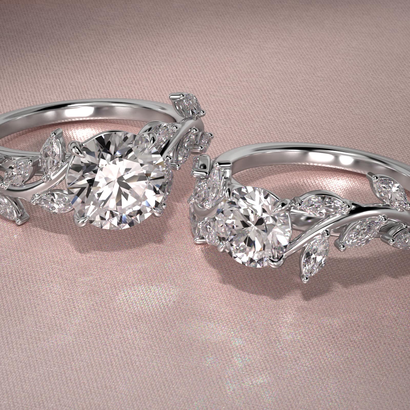 Floral Side Stone Diamond Engagement Ring In 18K White Gold