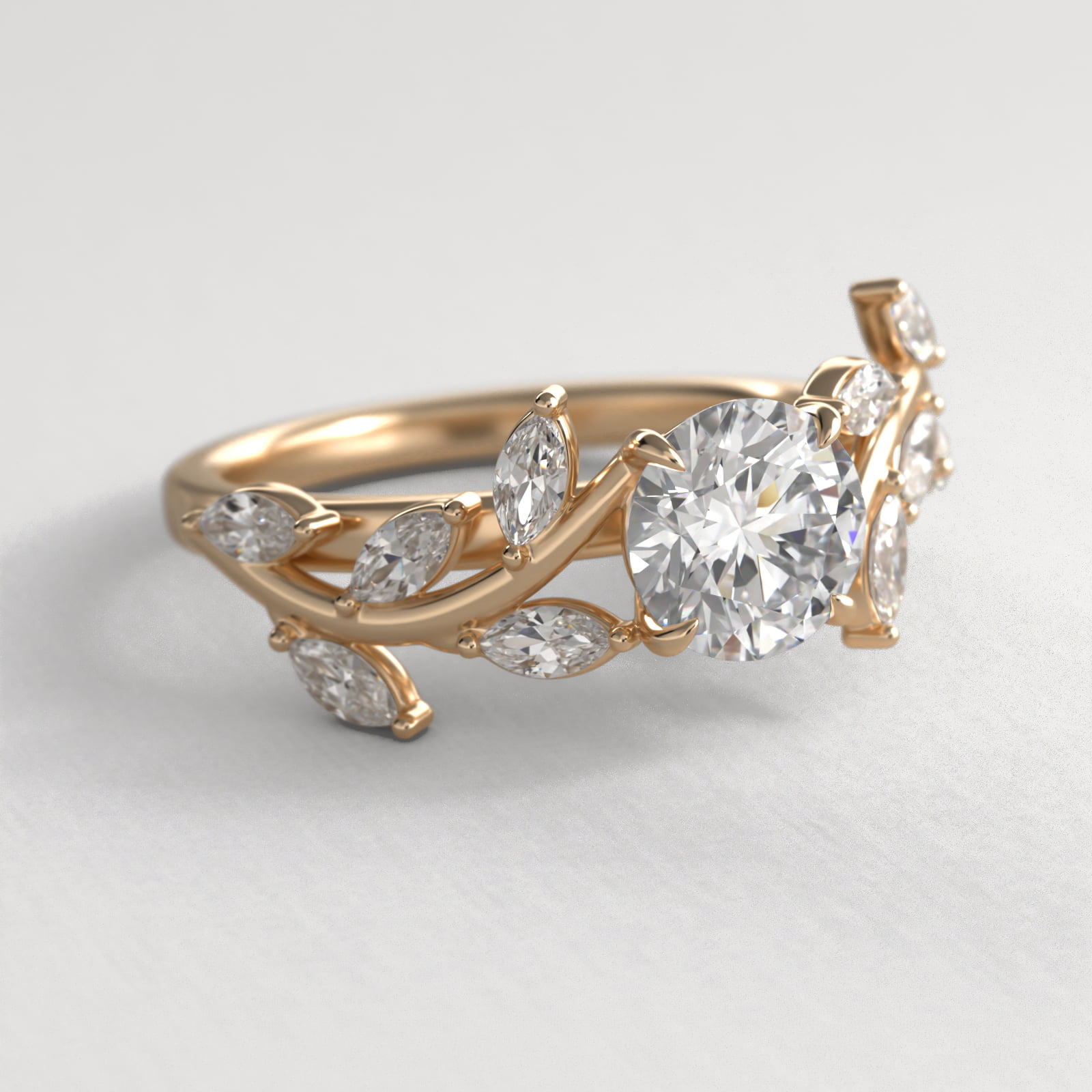 Floral Side Stone Diamond Engagement Ring In 14K Yellow Gold
