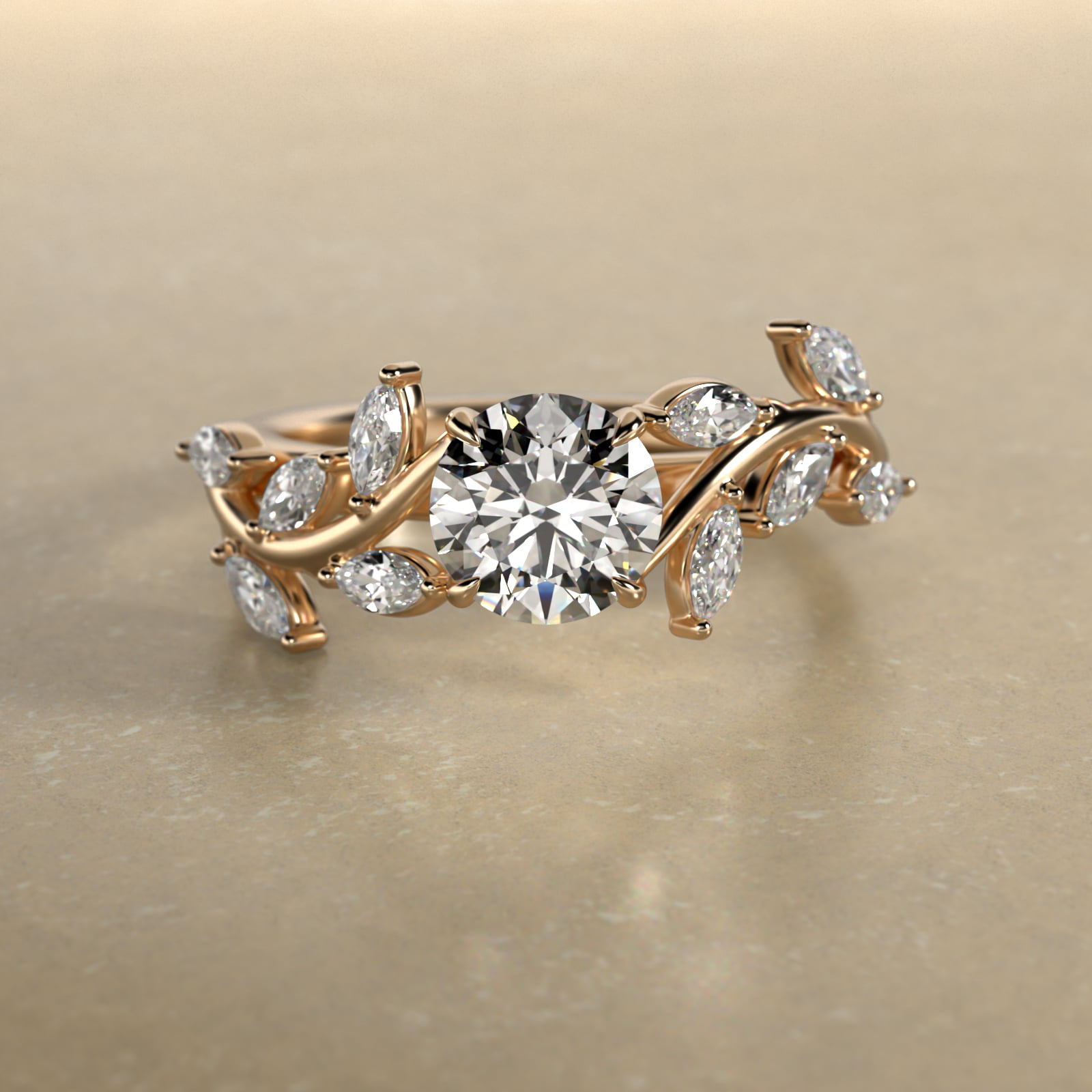 Floral Side Stone Diamond Engagement Ring In 18K Yellow Gold