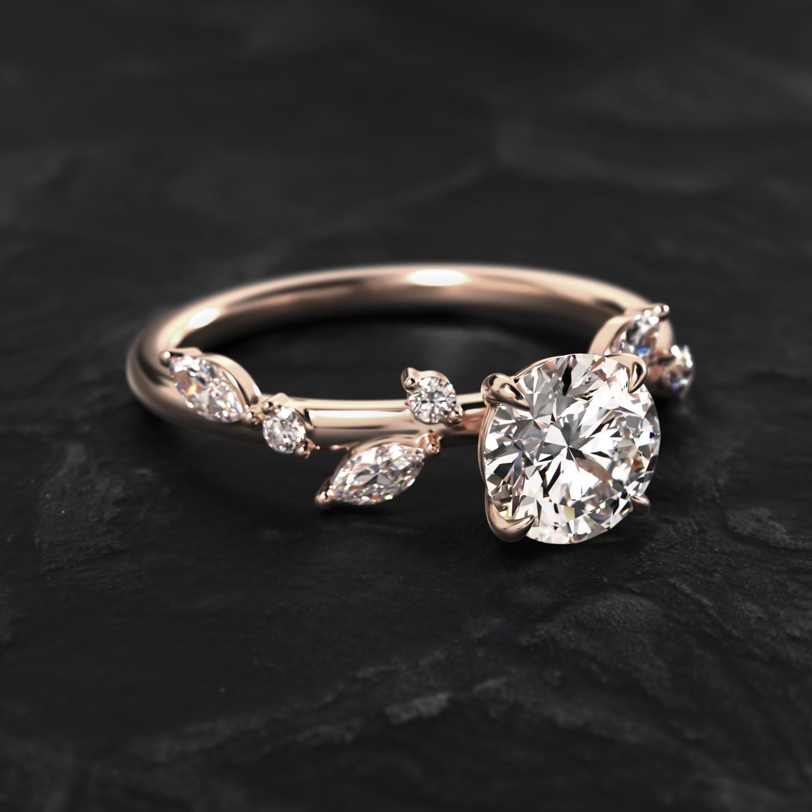 Diamond Whisper Side Stone Engagement Ring In 14K Rose Gold