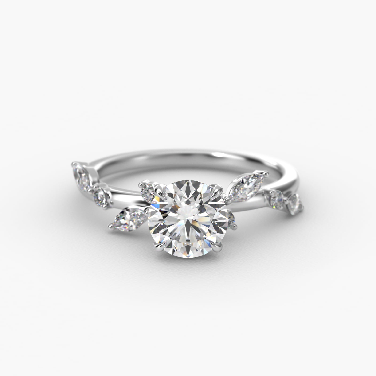 Diamond Whisper Side Stone Engagement Ring In 18K White Gold