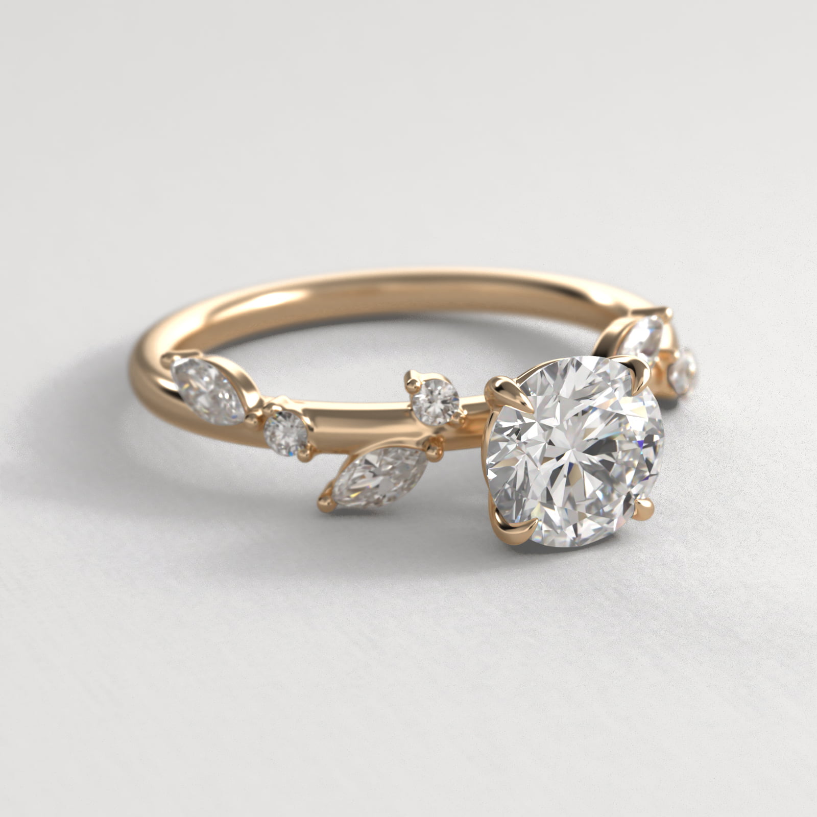 Diamond Whisper Side Stone Engagement Ring In 14K Yellow Gold