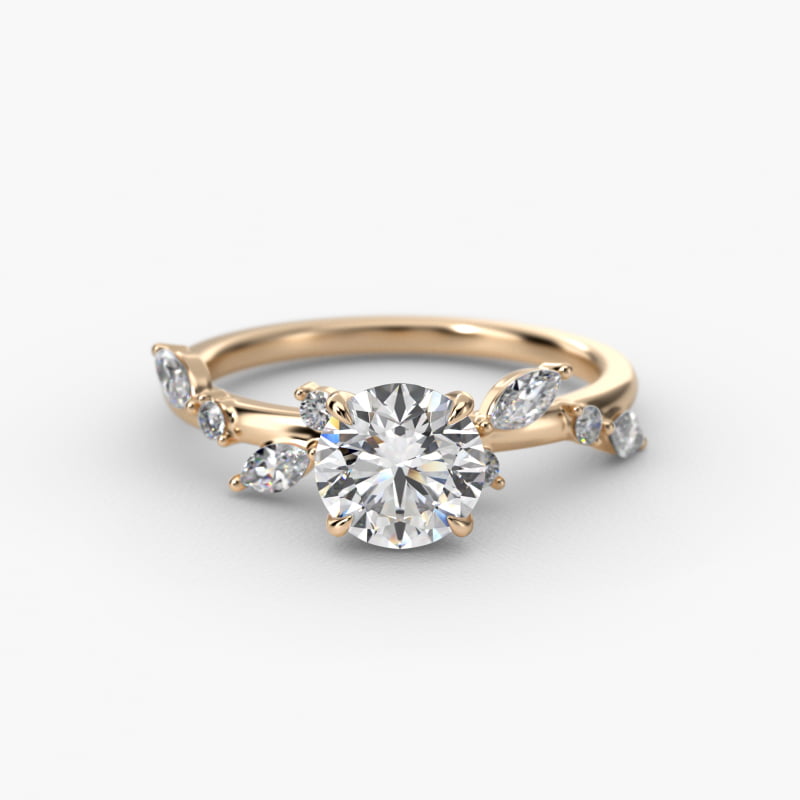 Diamond Whisper Side Stone Engagement Ring In 14K Yellow Gold