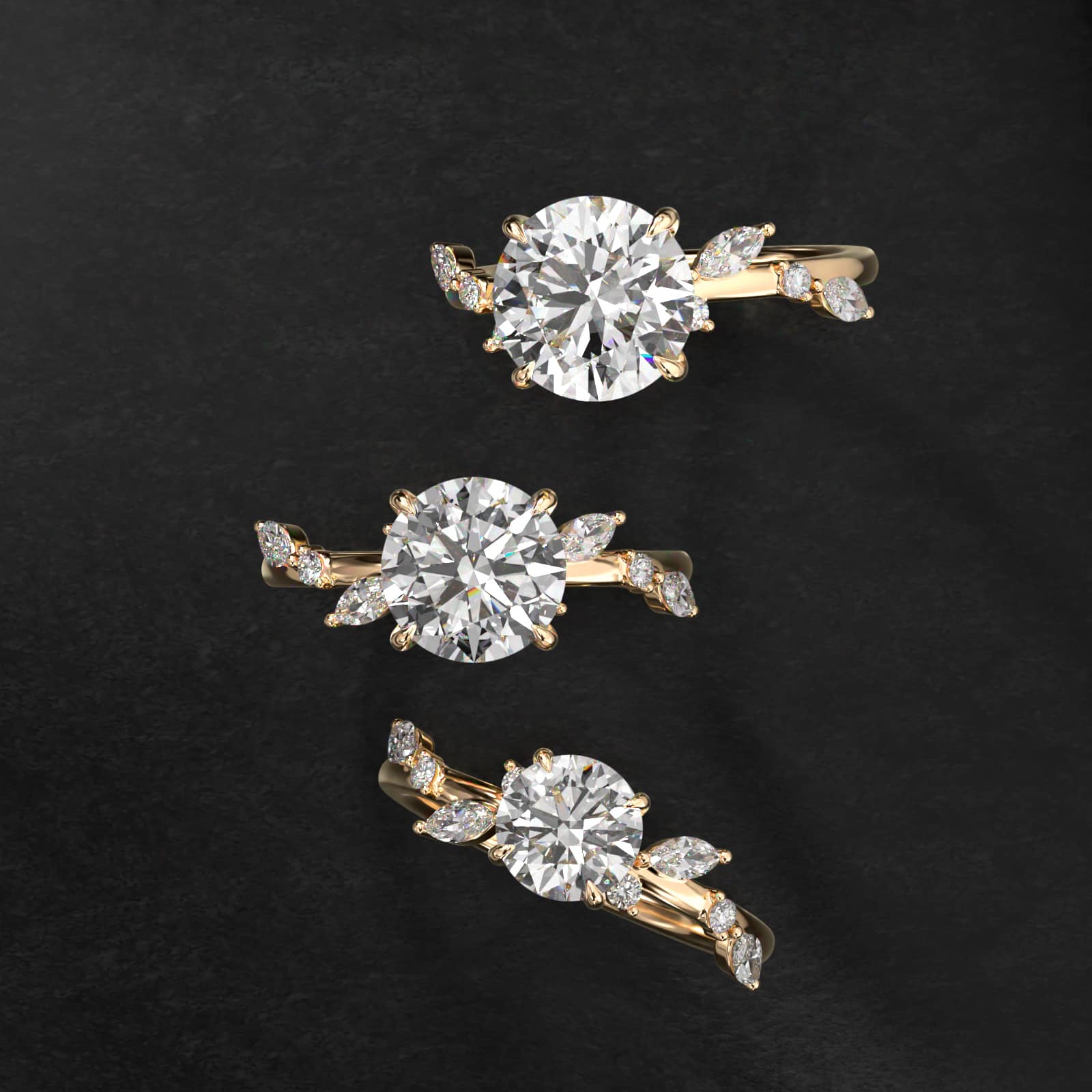 Diamond Whisper Side Stone Engagement Ring In 18K Yellow Gold