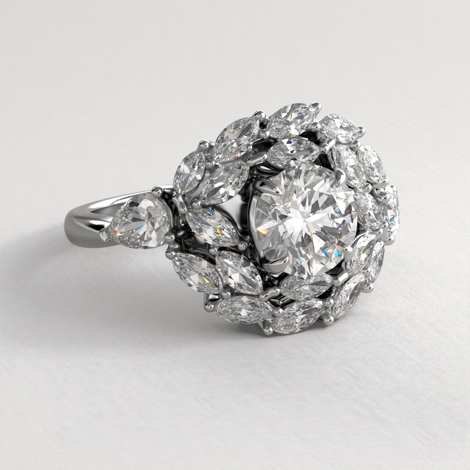Marquise Dual Diamond Halo Engagement Ring In Platinum