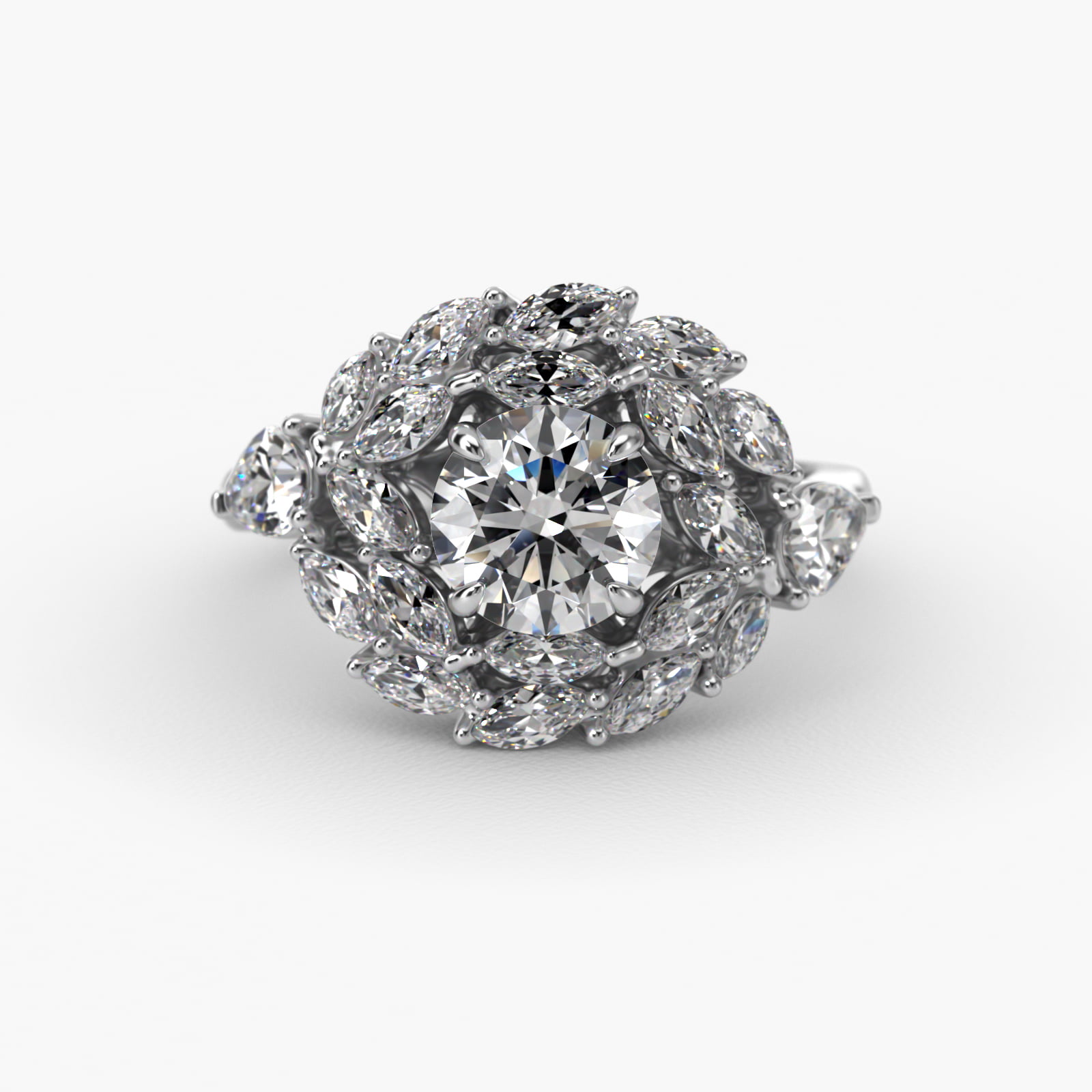 Marquise Dual Diamond Halo Engagement Ring In 14K White Gold