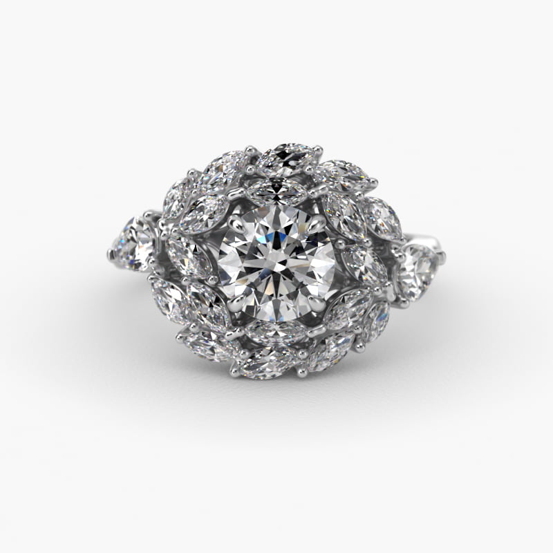 Marquise Dual Diamond Halo Engagement Ring In Platinum