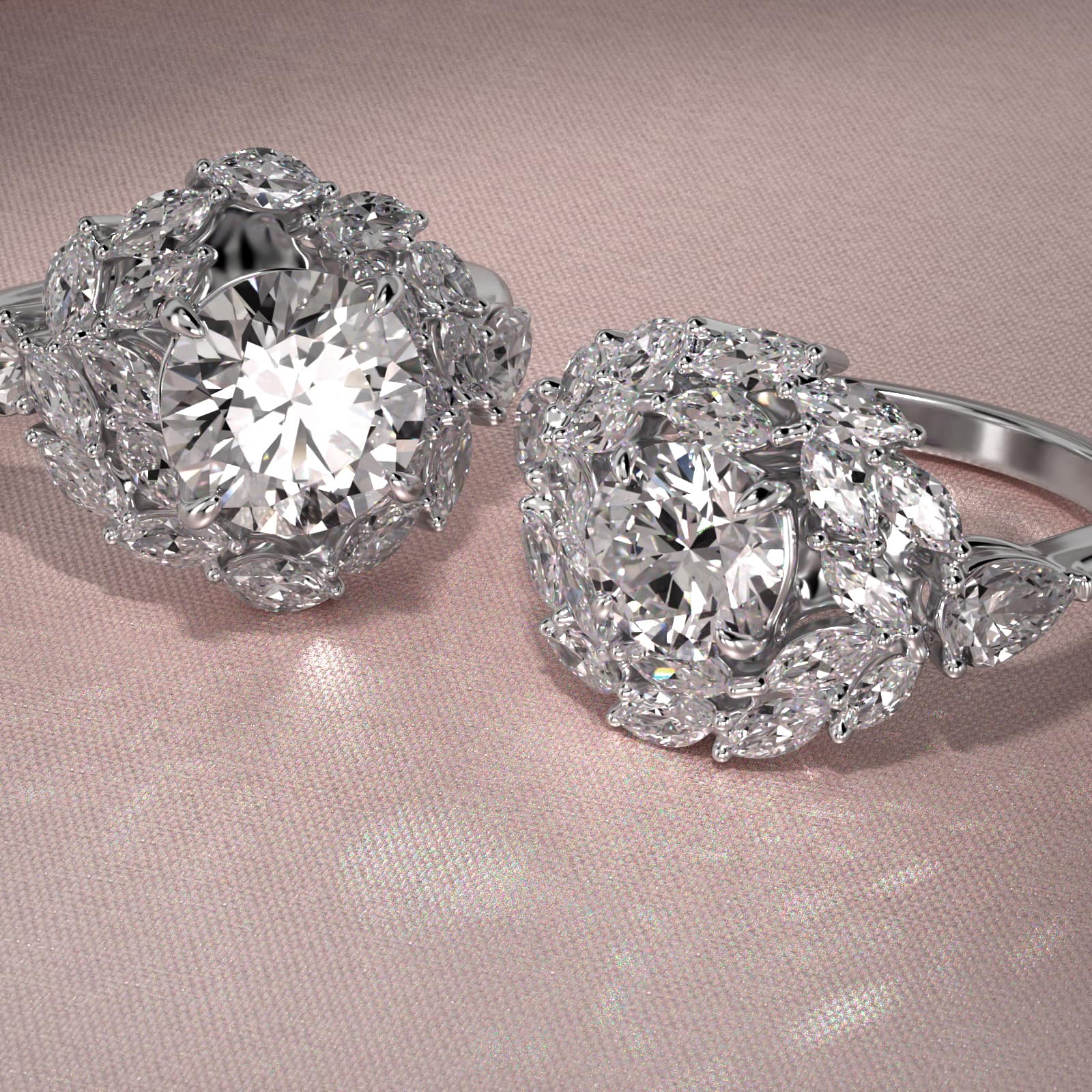 Marquise Dual Diamond Halo Engagement Ring In 14K White Gold