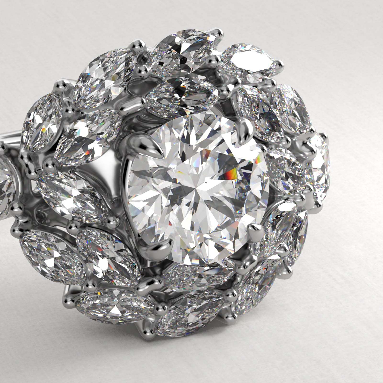 Marquise Dual Diamond Halo Engagement Ring In 14K White Gold