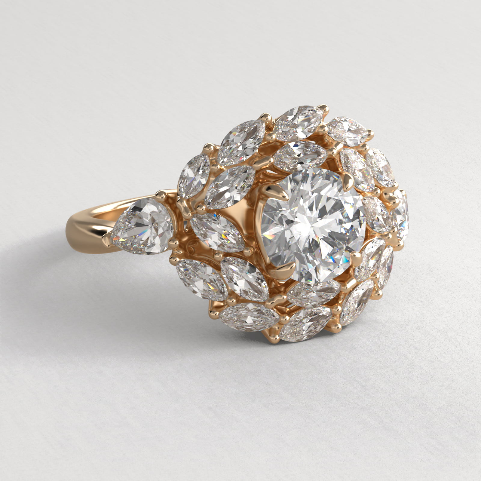 Marquise Dual Diamond Halo Engagement Ring In 14K Yellow Gold