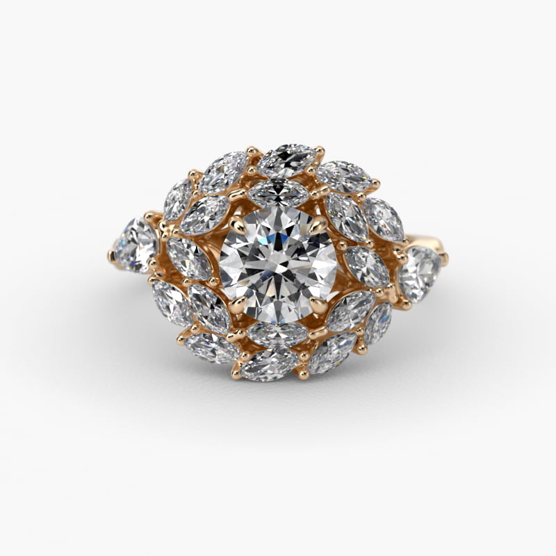 Marquise Dual Diamond Halo Engagement Ring In 14K Yellow Gold