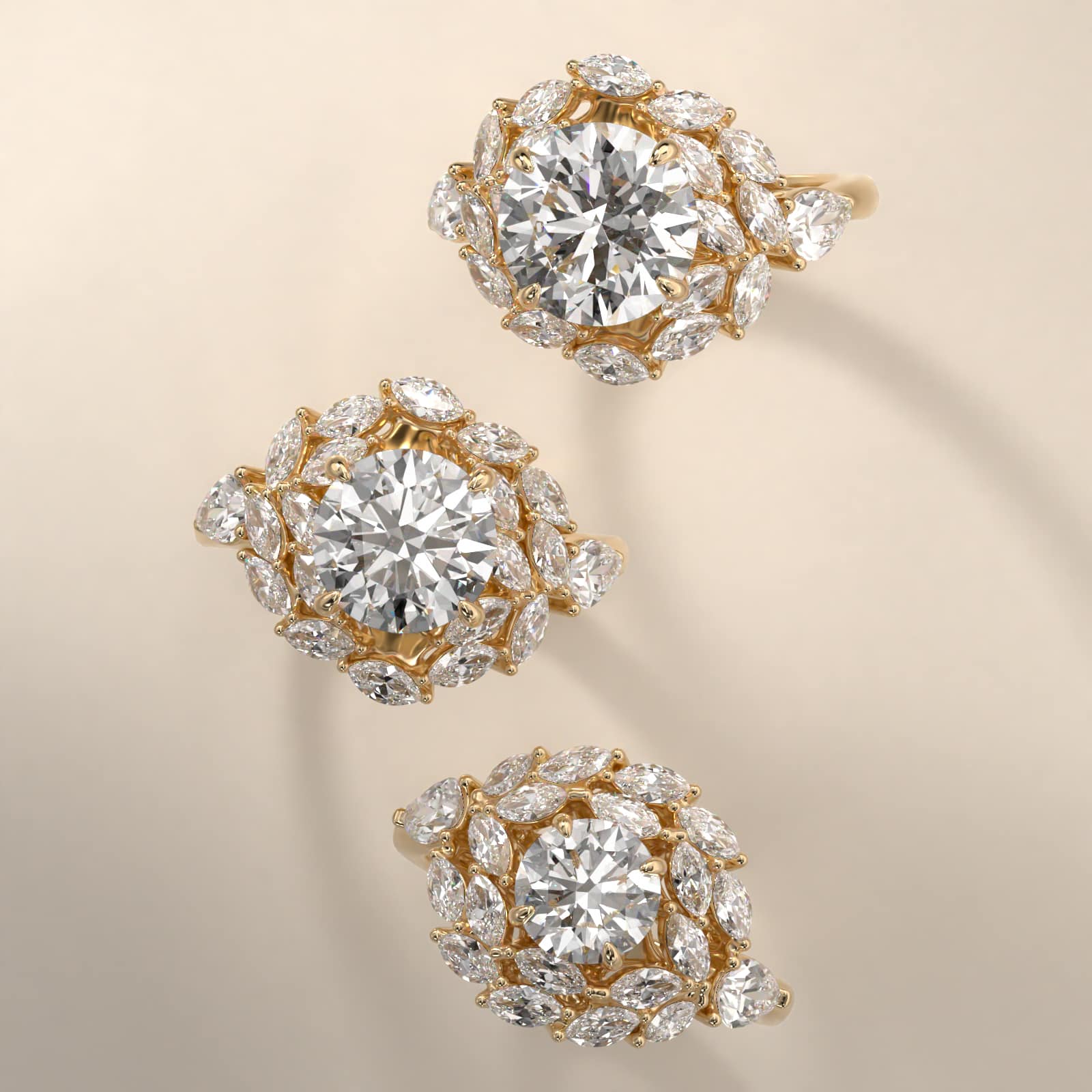 Marquise Dual Diamond Halo Engagement Ring In 14K Yellow Gold