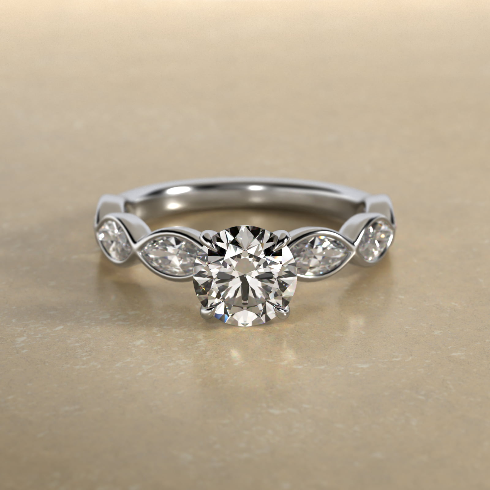 Bezel Set Marquise Cut Side Stone Diamond Engagement Ring In Platinum