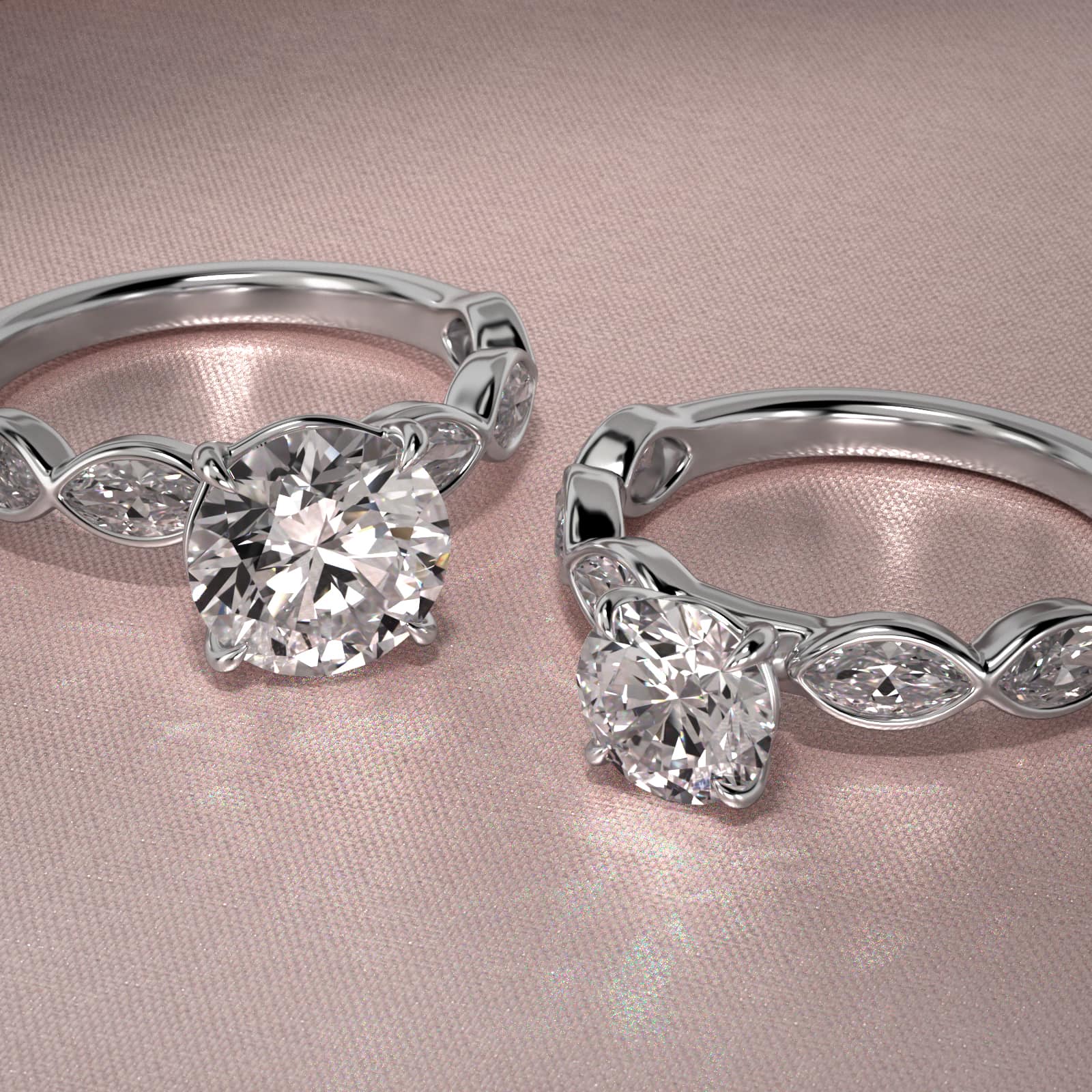 Bezel Set Marquise Cut Side Stone Diamond Engagement Ring In Platinum