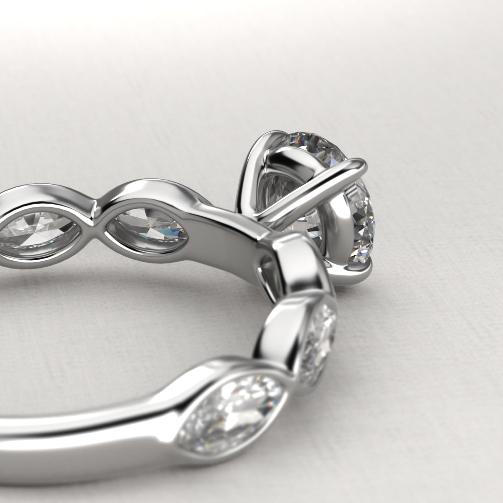 Bezel Set Marquise Cut Side Stone Diamond Engagement Ring In 14K White Gold