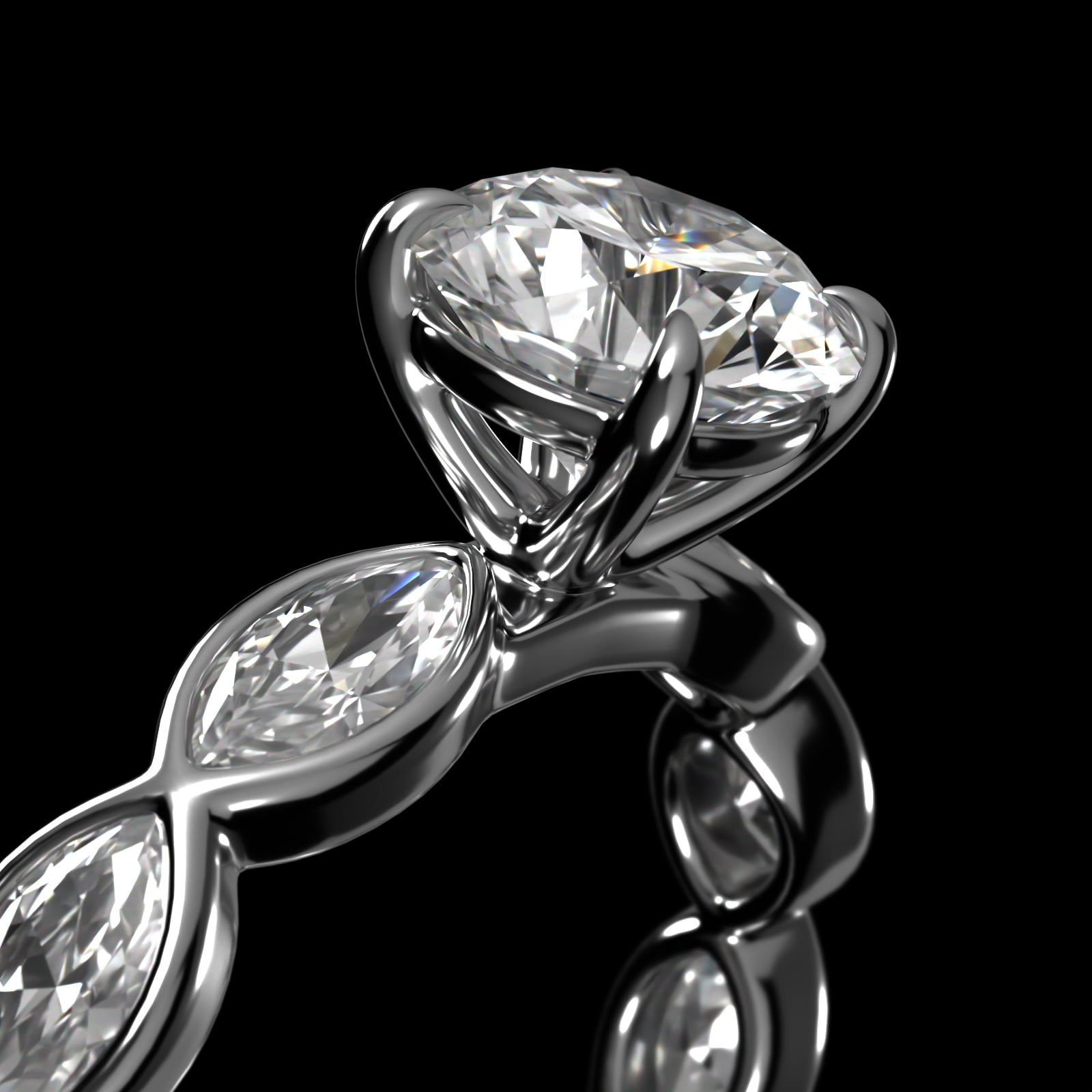 Bezel Set Marquise Cut Side Stone Diamond Engagement Ring In Platinum