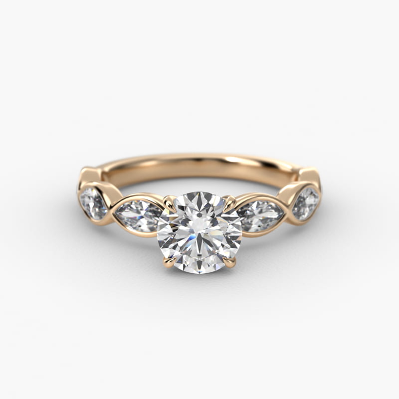 Bezel Set Marquise Cut Side Stone Diamond Engagement Ring In 14K Yellow Gold