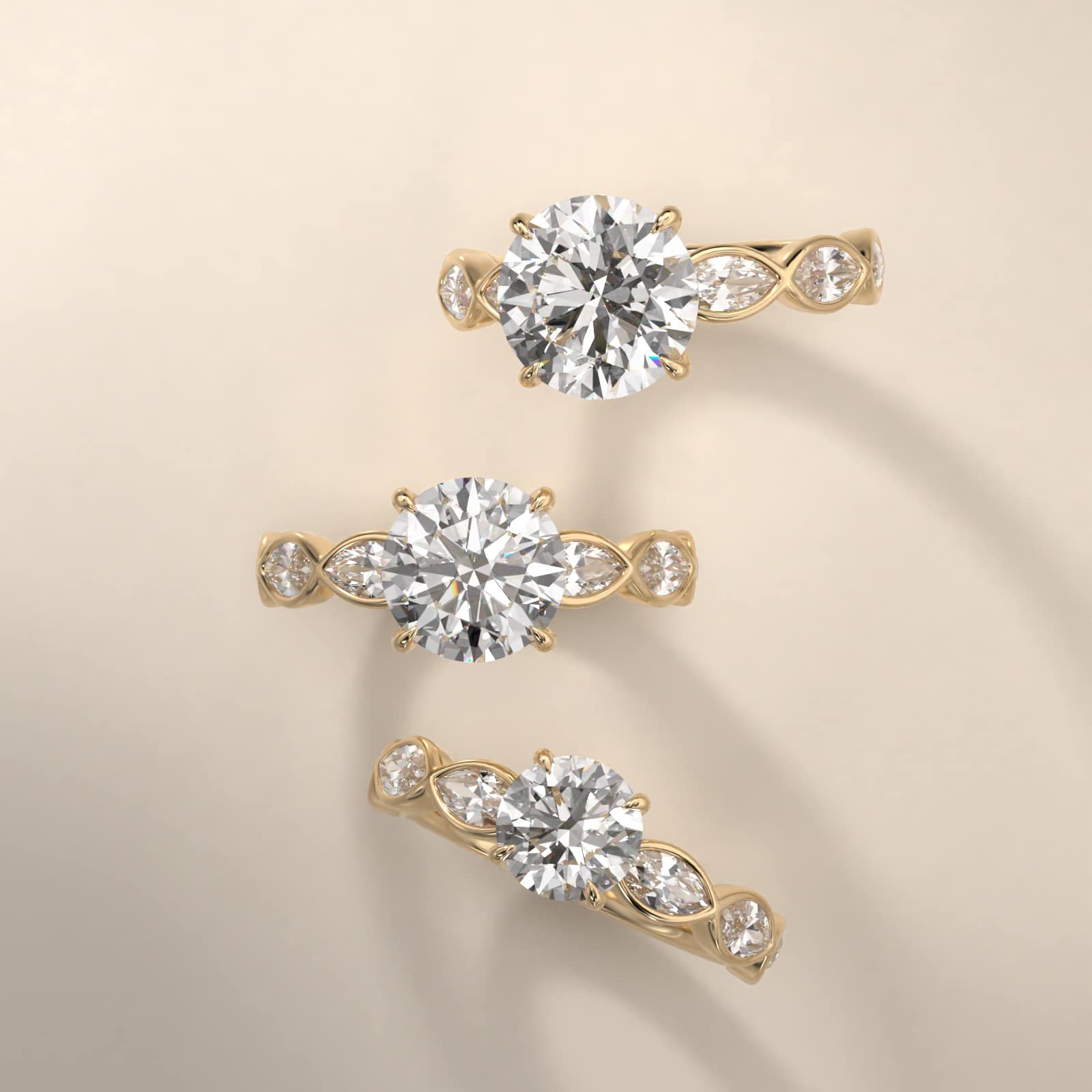 Bezel Set Marquise Cut Side Stone Diamond Engagement Ring In 18K Yellow Gold